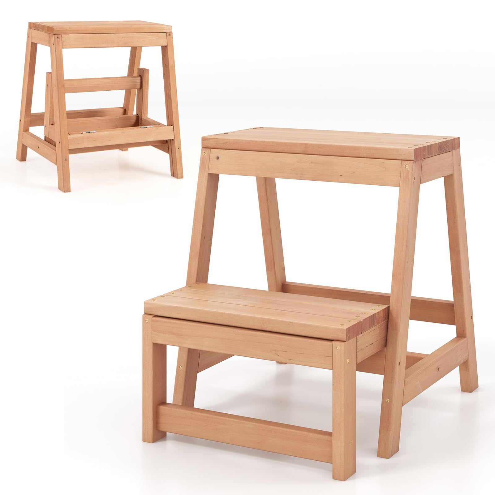 Giantex Folding Step Stool, Wooden 2-Step Stool for Kids & Adults, Holds up to 550Lbs 