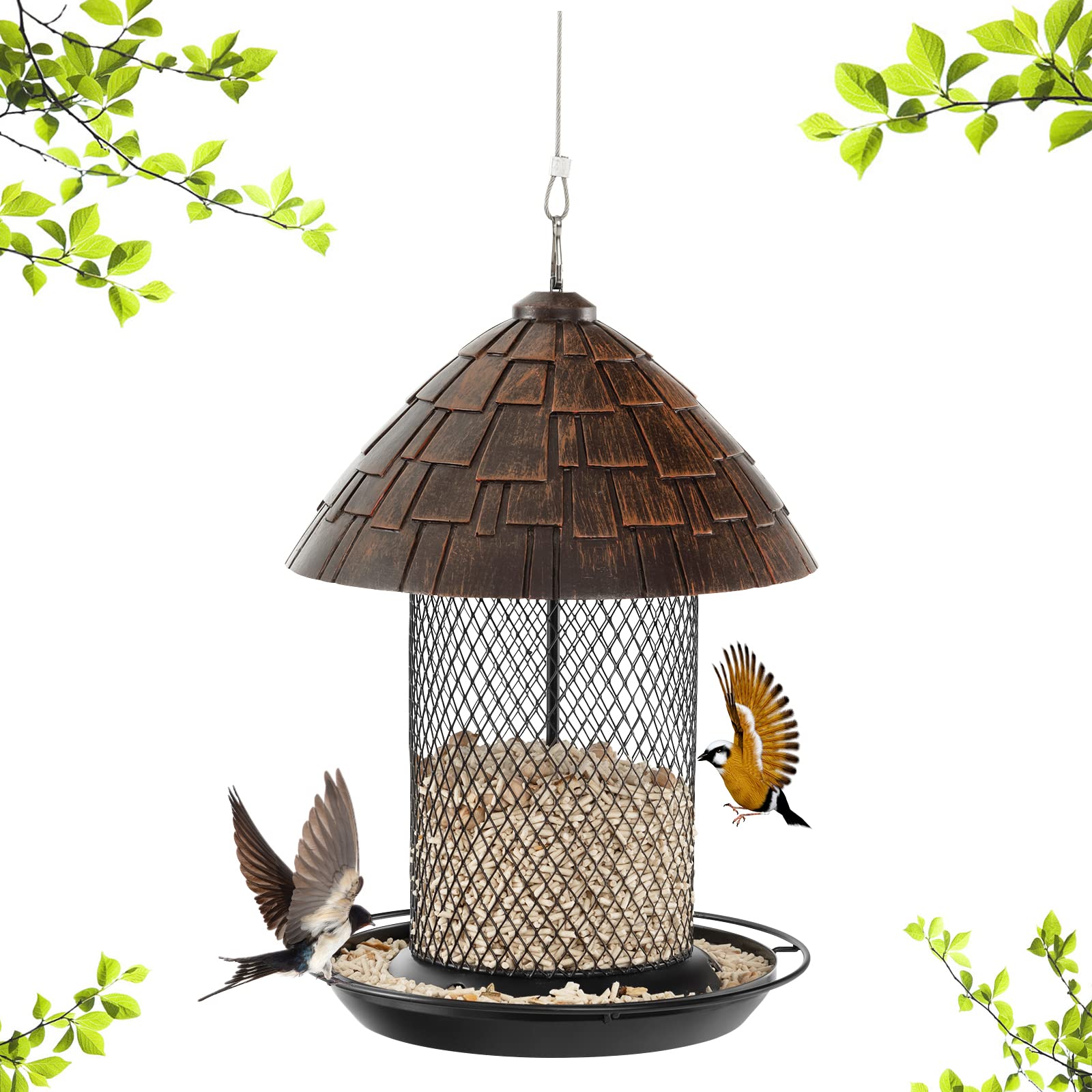 Giantex Bird Feeder, Hanging Wild Bird Feeders with Squirrel Proof Metal Mesh 