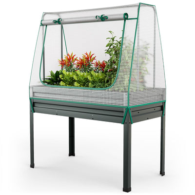 Giantex 3-in-1 Raised Garden Bed with Greenhouse Cover & Trellis Rope, 46”x23.5”x59” Raised Bed for Flower Herb Vegetable 