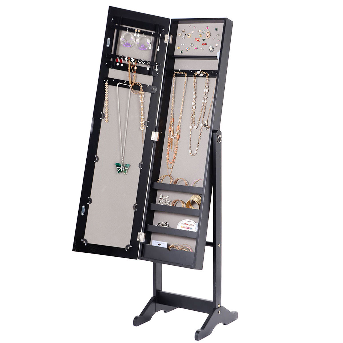 Jewelry Cabinet with Full-Length Mirror, Standing Jewelry Armoire Organizer 