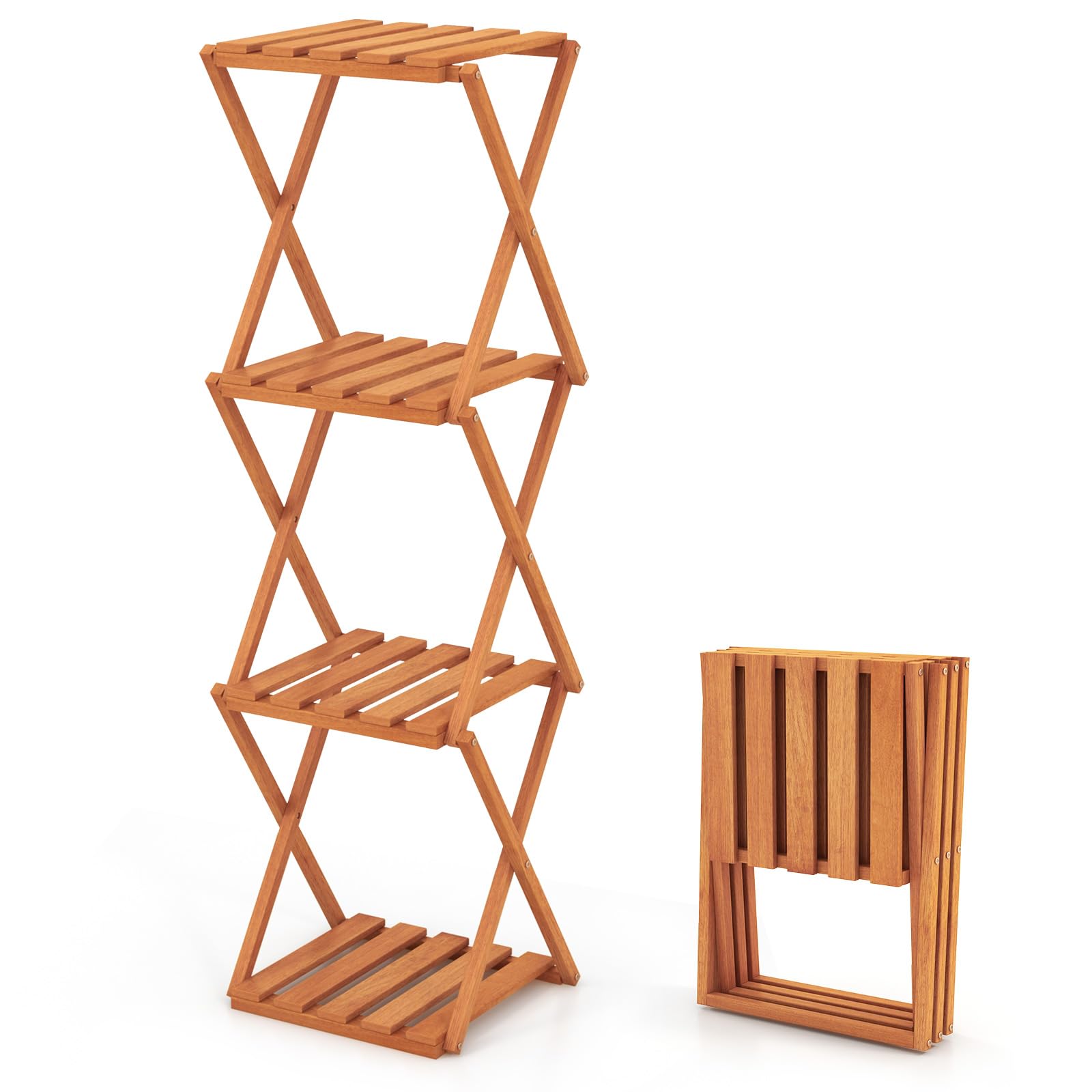 Giantex 4-Tier Foldable Plant Stand, Wooden Folding Display Rack with Sturdy X-shaped Structure