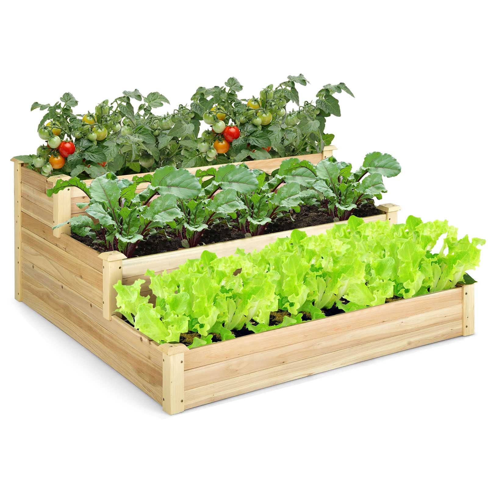 Giantex 3 Tier Raised Garden Bed, Wood Planter Box 48 x 48 x 22 Inch Vegetable Flower Herb Fruit Growing Bed Kit 
