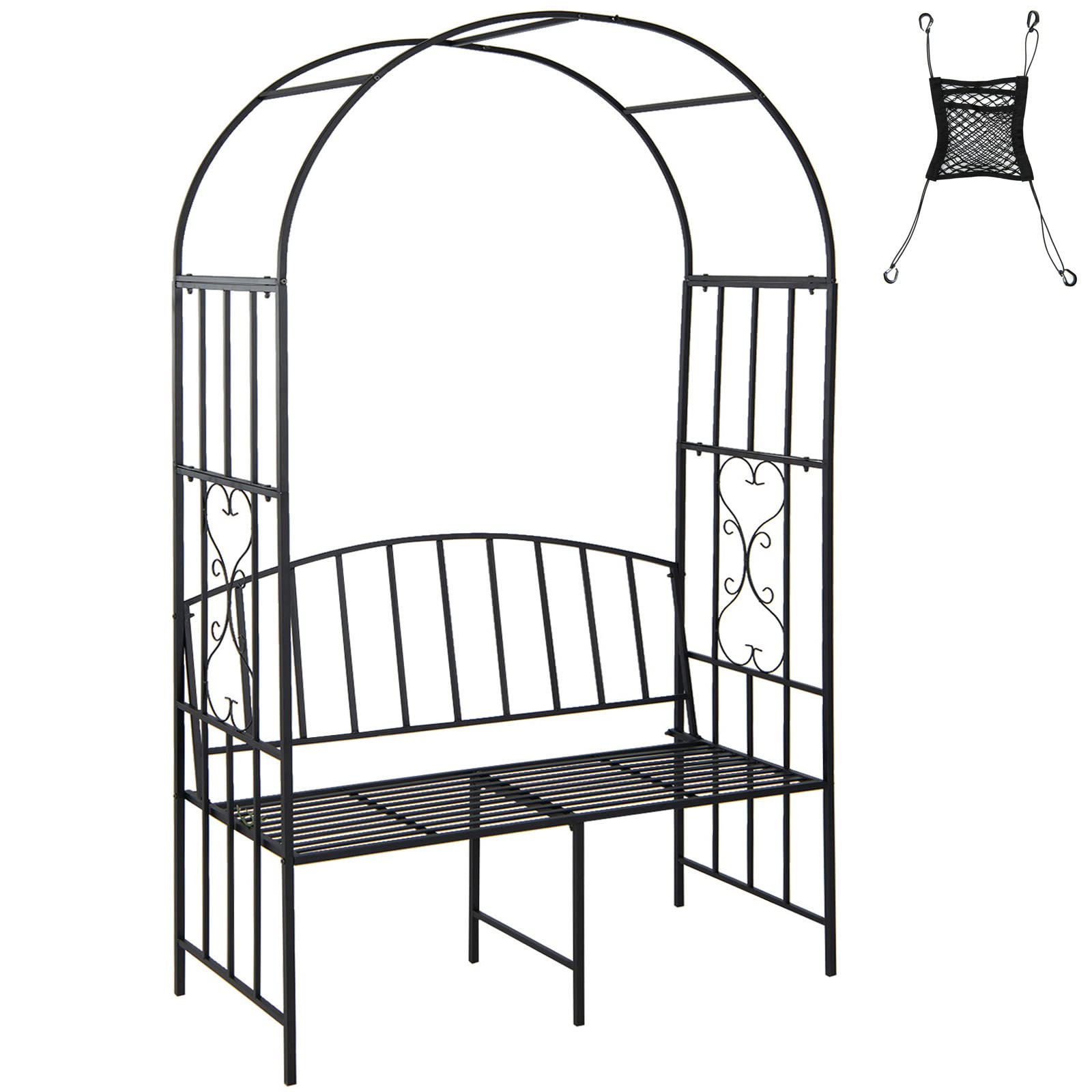 Giantex 81in Metal Garden Arch with Bench, Outdoor Garden Arbor Archway Trellis for Climbing Plants Vines 