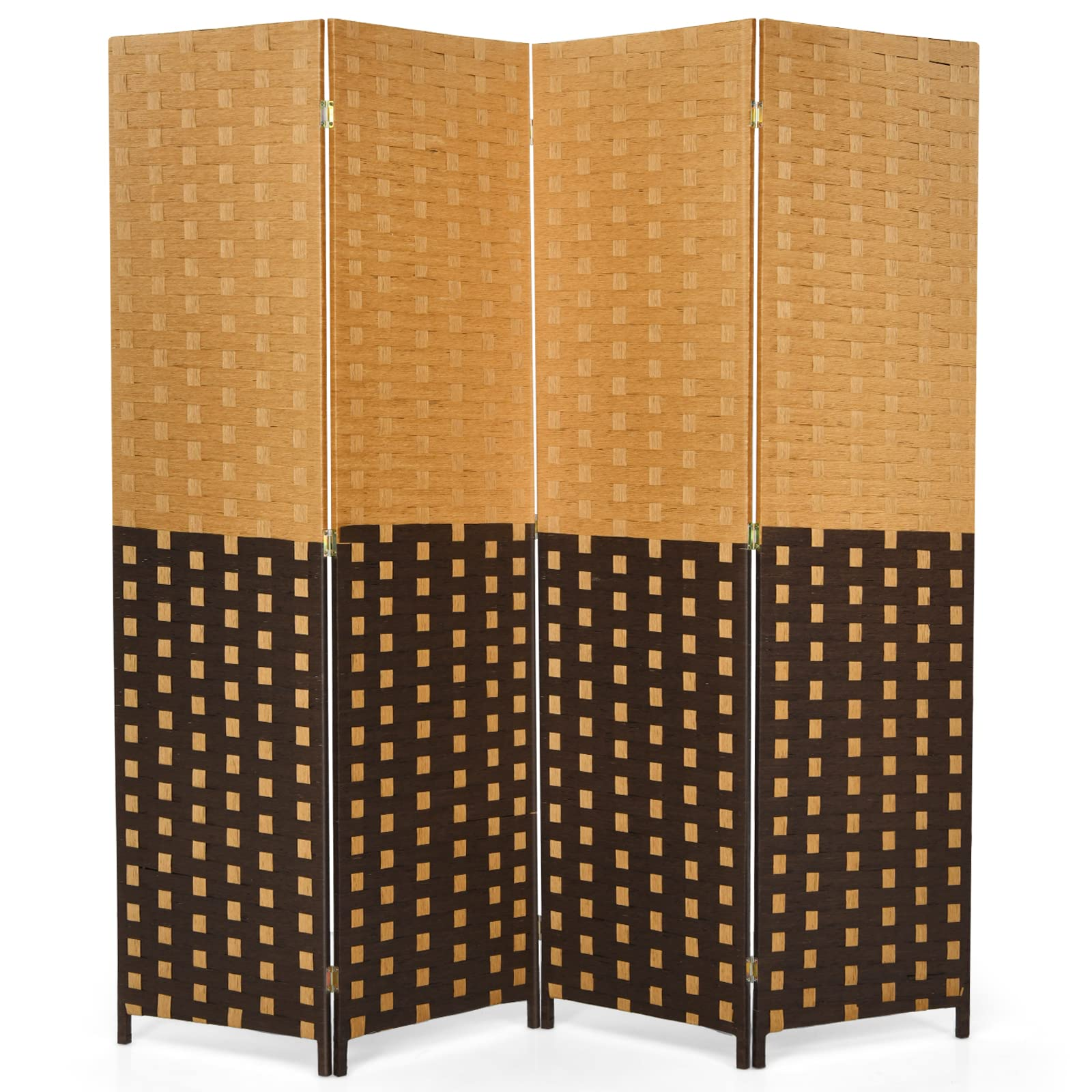 Giantex 4 Panel Room Divider, 6 Ft Tall Handmade Rattan Room Dividers, Portable Wood Room Separators Divider