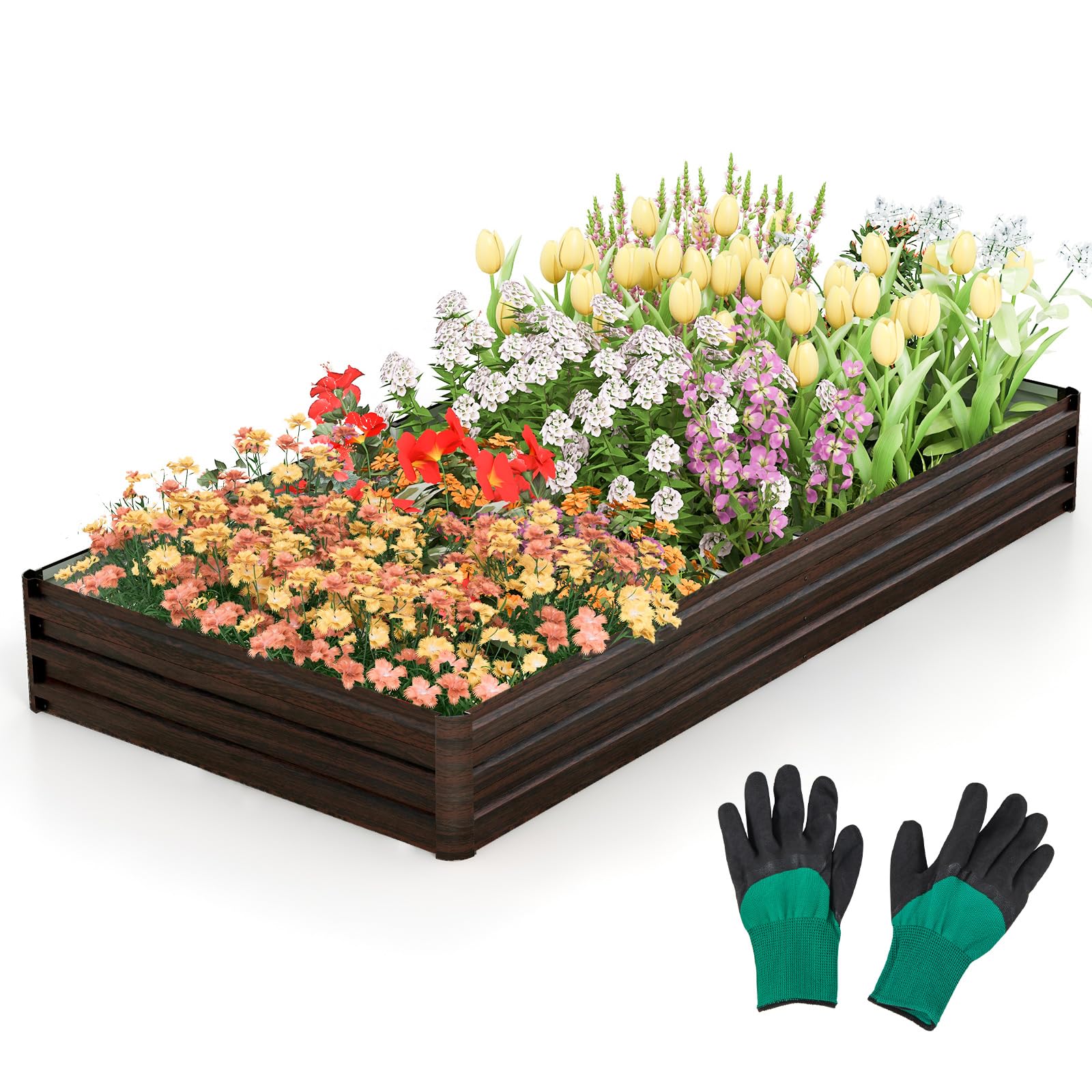 Giantex 8x4x1ft Metal Raised Garden Bed, Planter Box with Protective Edges 