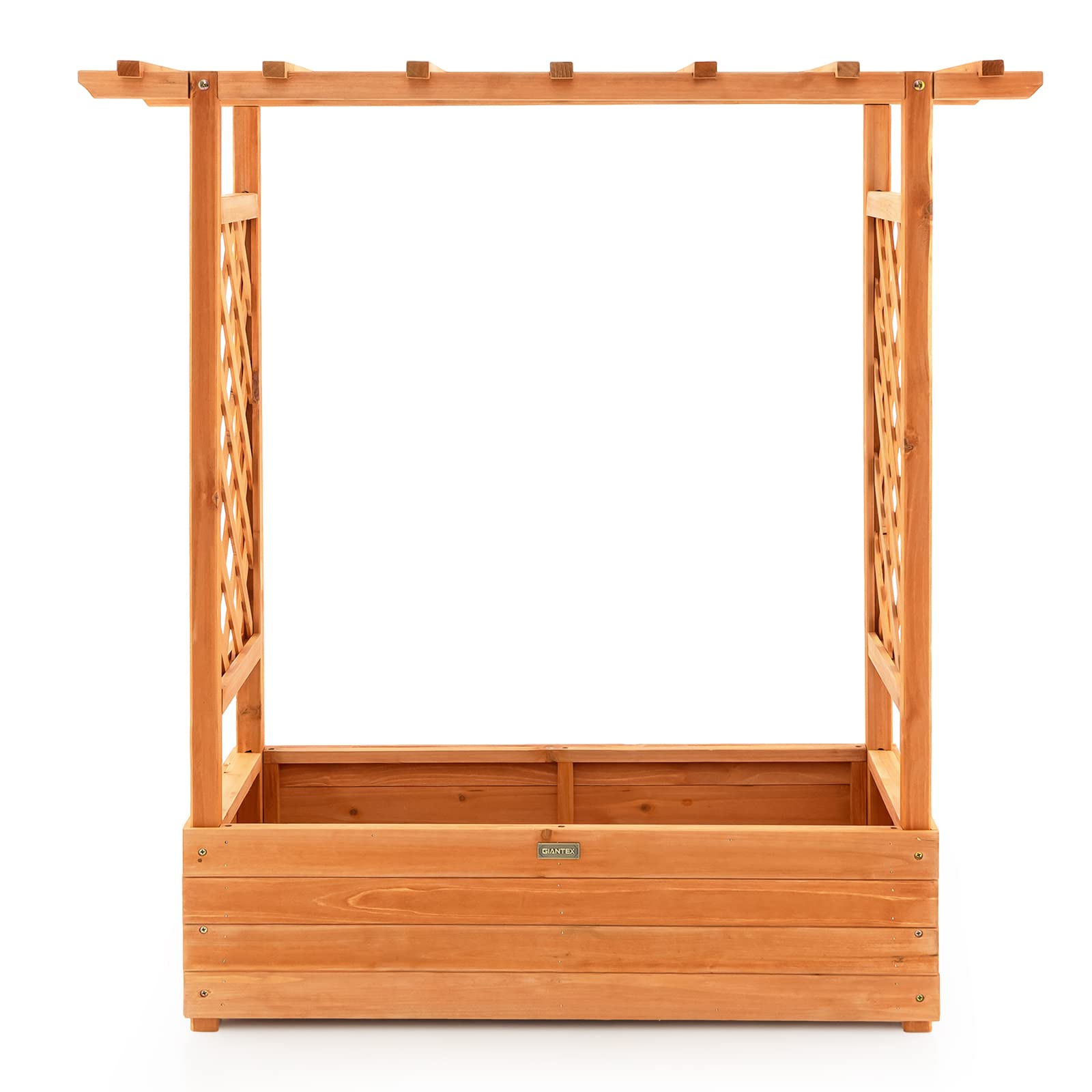 Giantex Raised Garden Bed with Trellis, Wood Planter Box with Roof & Side Trellis, Drain Holes 