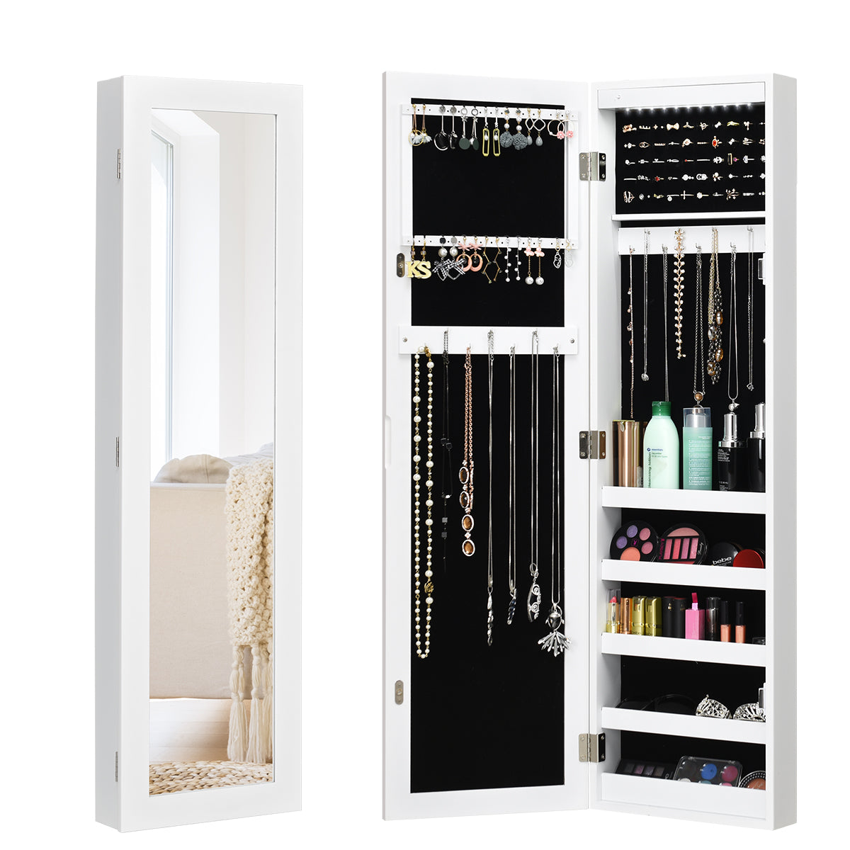 Giantex | 12 LEDs Wall Mounted Jewelry Armoire Cabinet with Mirror 