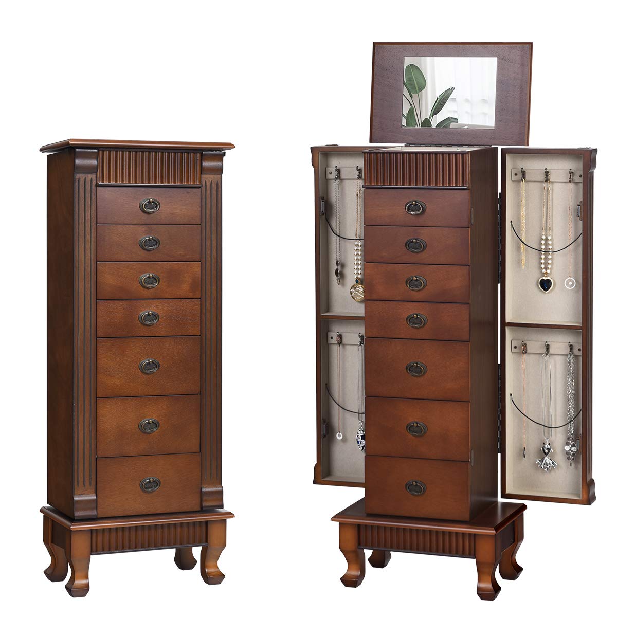 Standing Jewelry Armoire Cabinet Storage Chest 