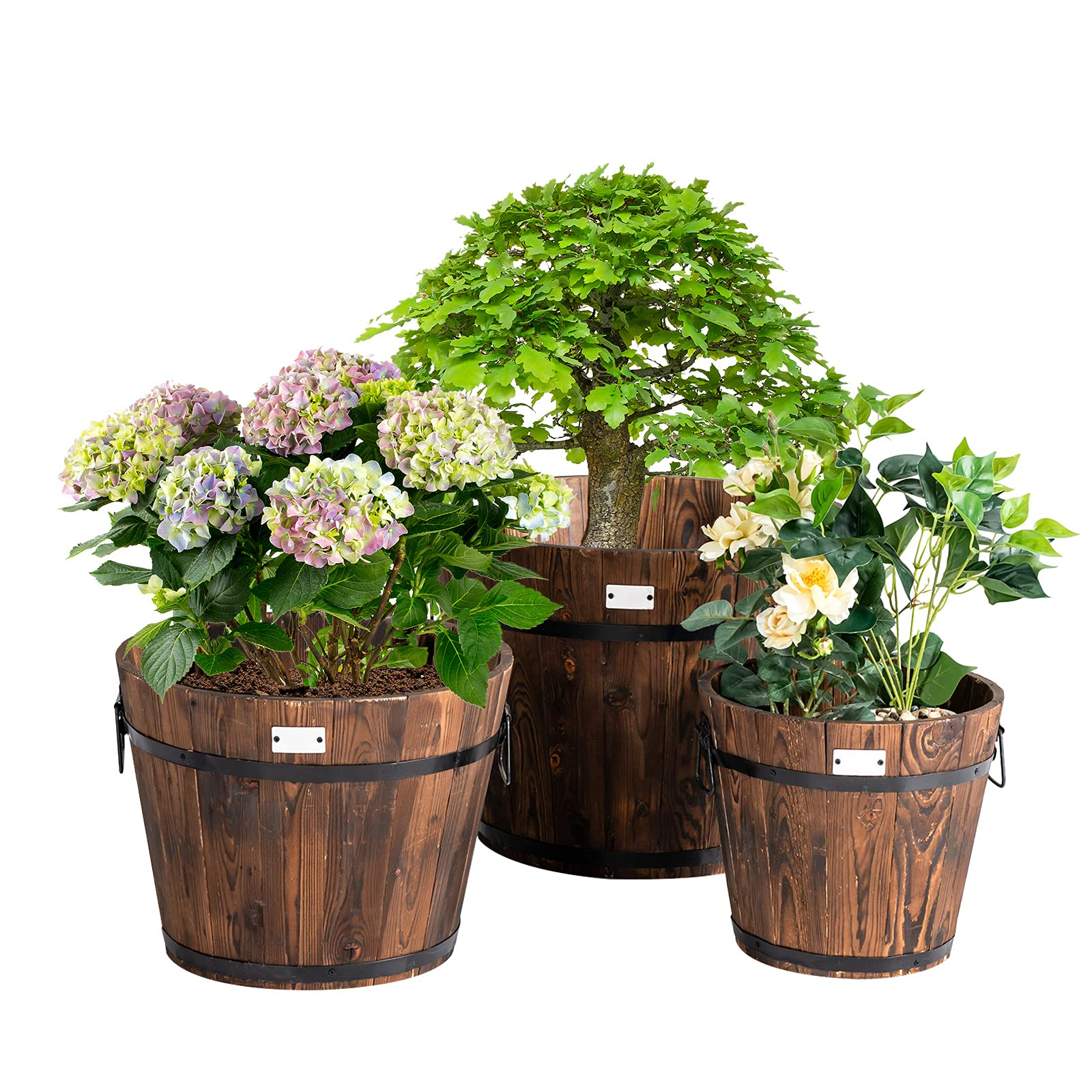 3 Pieces Wood Bucket Raised Beds for Plants Herbs Veggies 