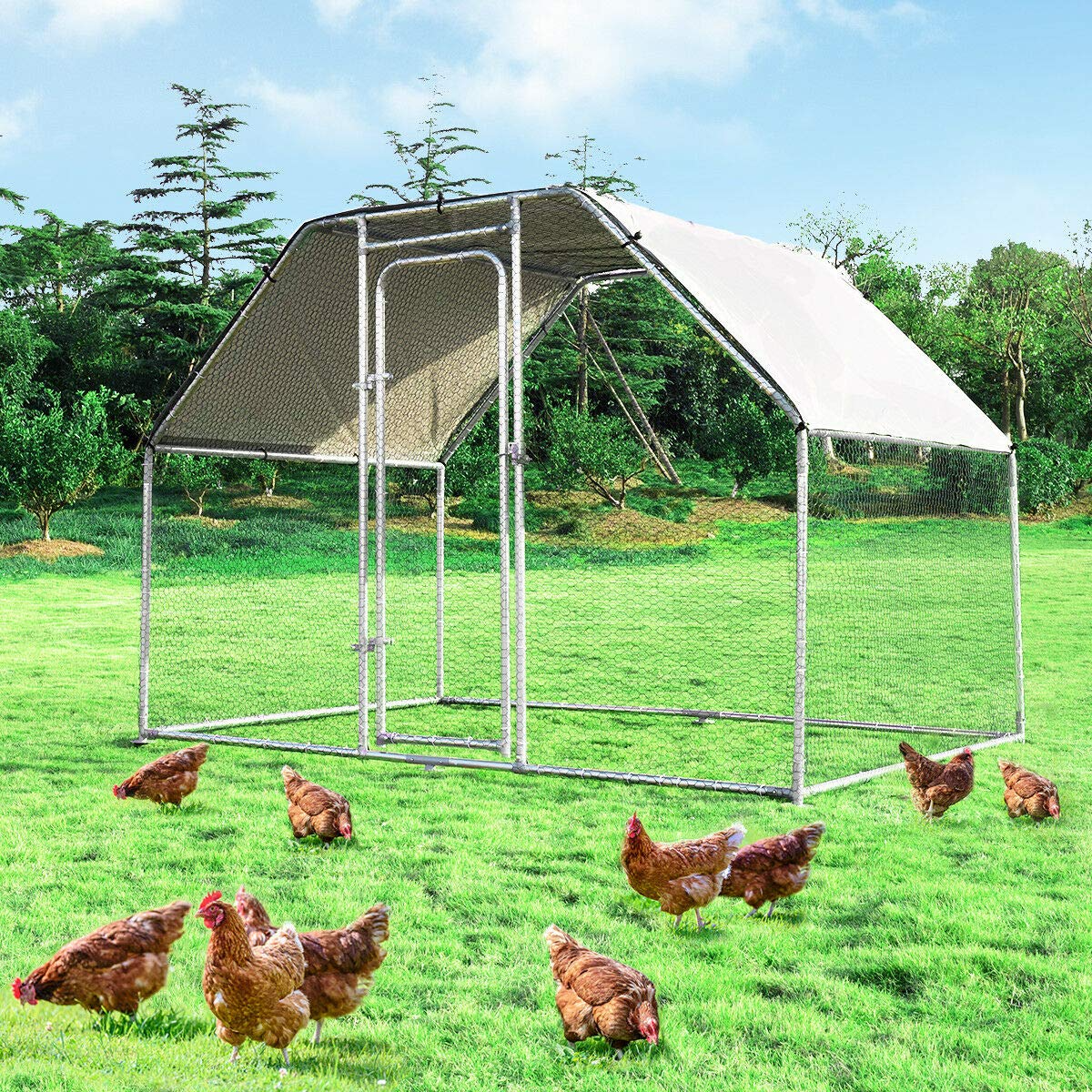 Giantex Large Metal Chicken Coop Walk-in Chicken Coops Hen Run House Shade Cage 