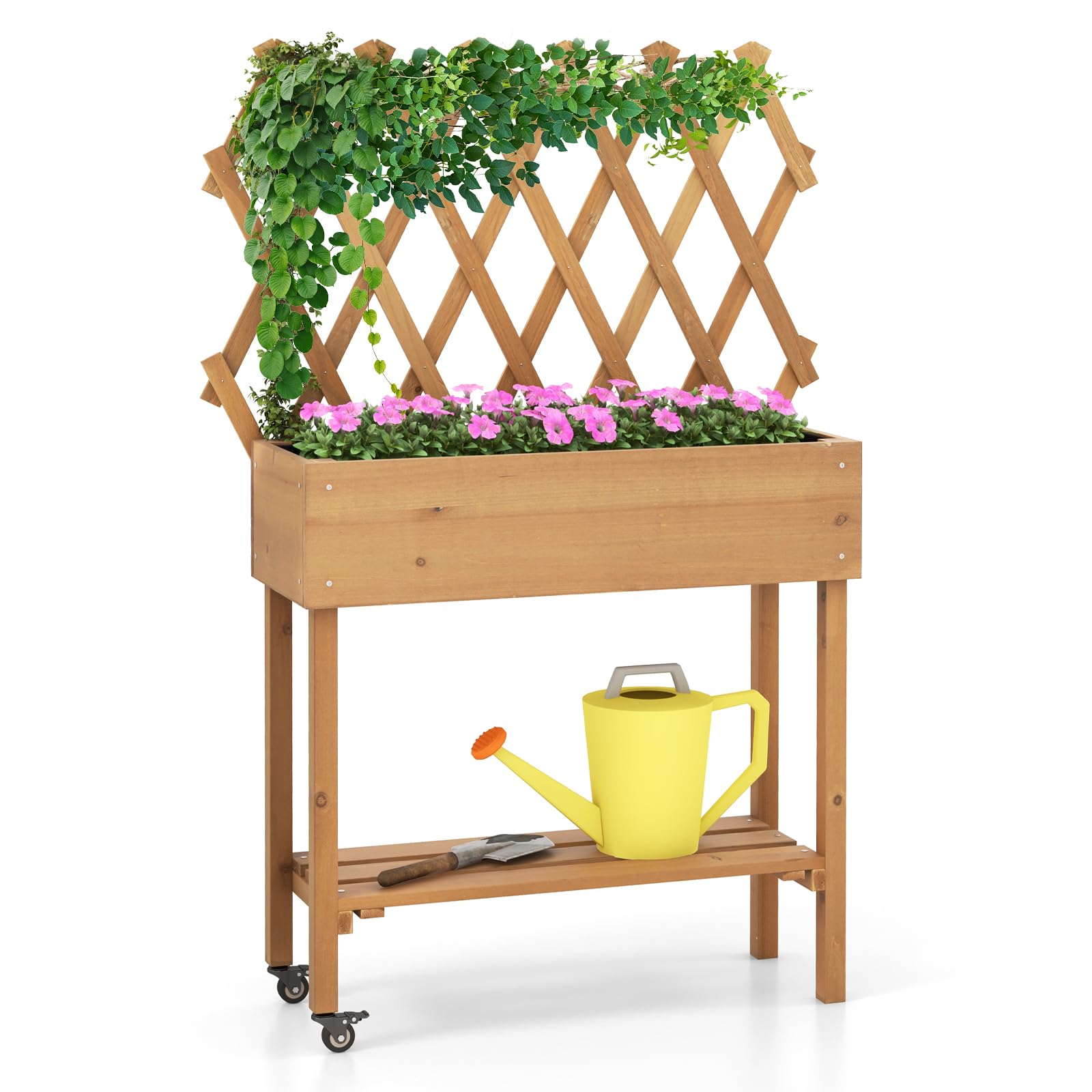 Giantex Raised Garden Bed on Wheels, Rolling Planter Boxes with Trelli 