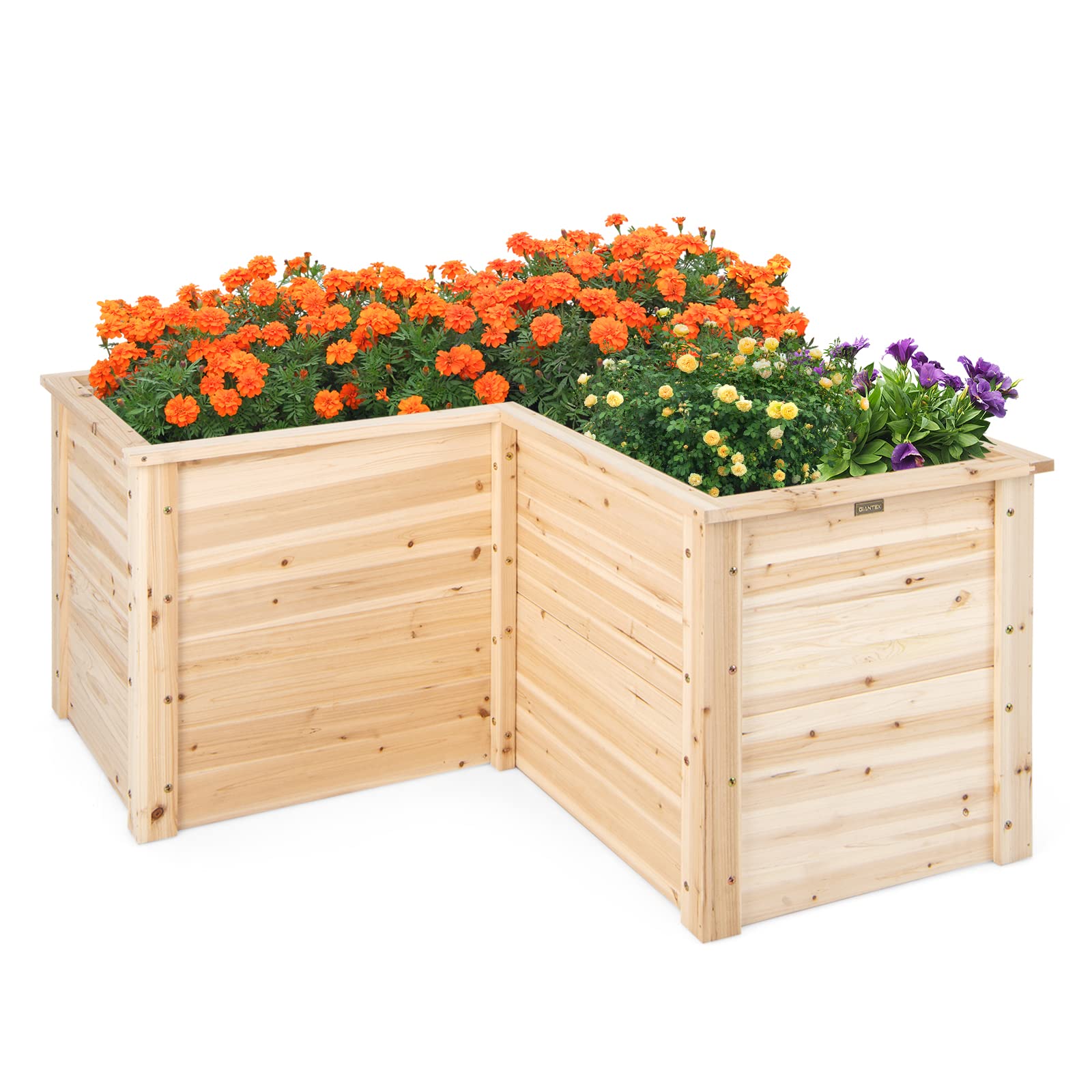 Giantex Raised Garden Bed, 47.5" x 47.5" x 24.5" Wooden Planter Box, Outdoor L-Shaped Deep Garden Bed for Sapling Flower Herb Vegetable Fruit 