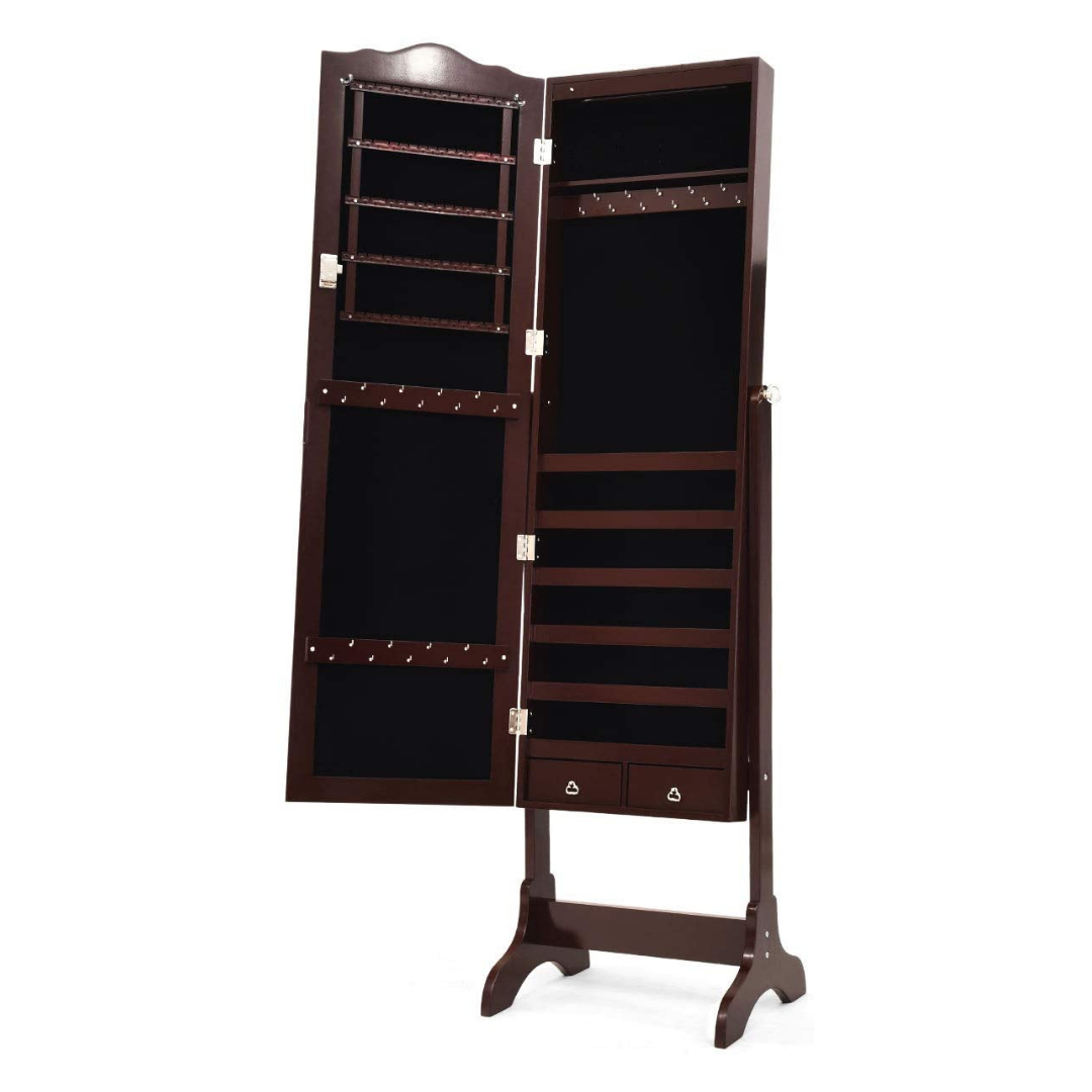 Giantex | 14 LEDs LEDs Jewelry Armoire Cabinet with Full-length Mirror 