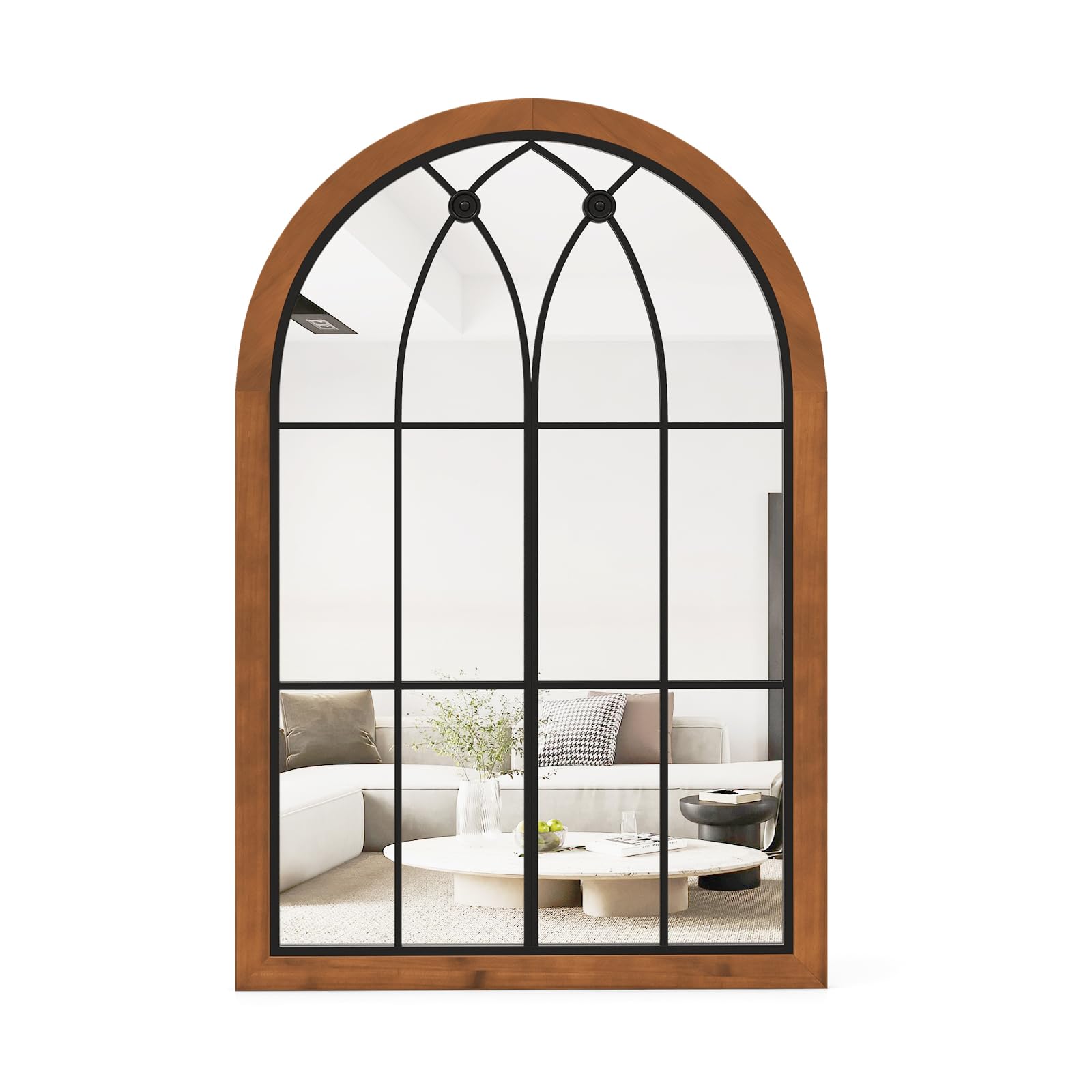 CHARMAID Arched Window Wall Mirror, 36''L x 24''W Farmhouse Accent Mirror 