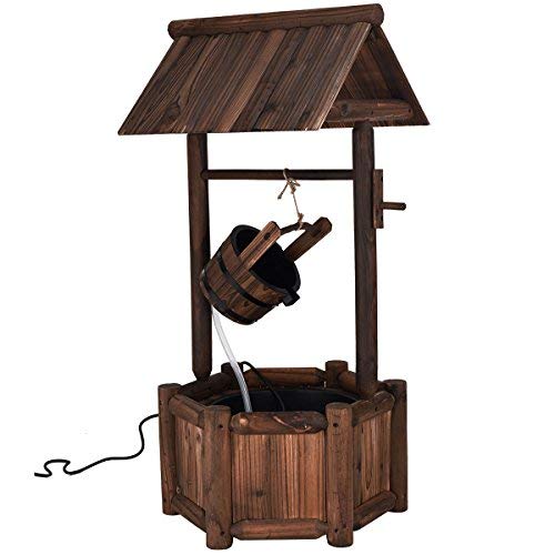 Giantex Wishing Well Water Fountain Rustic Wooden Outdoor Garden Decorative Fountain Backyard w/ Electric Pump