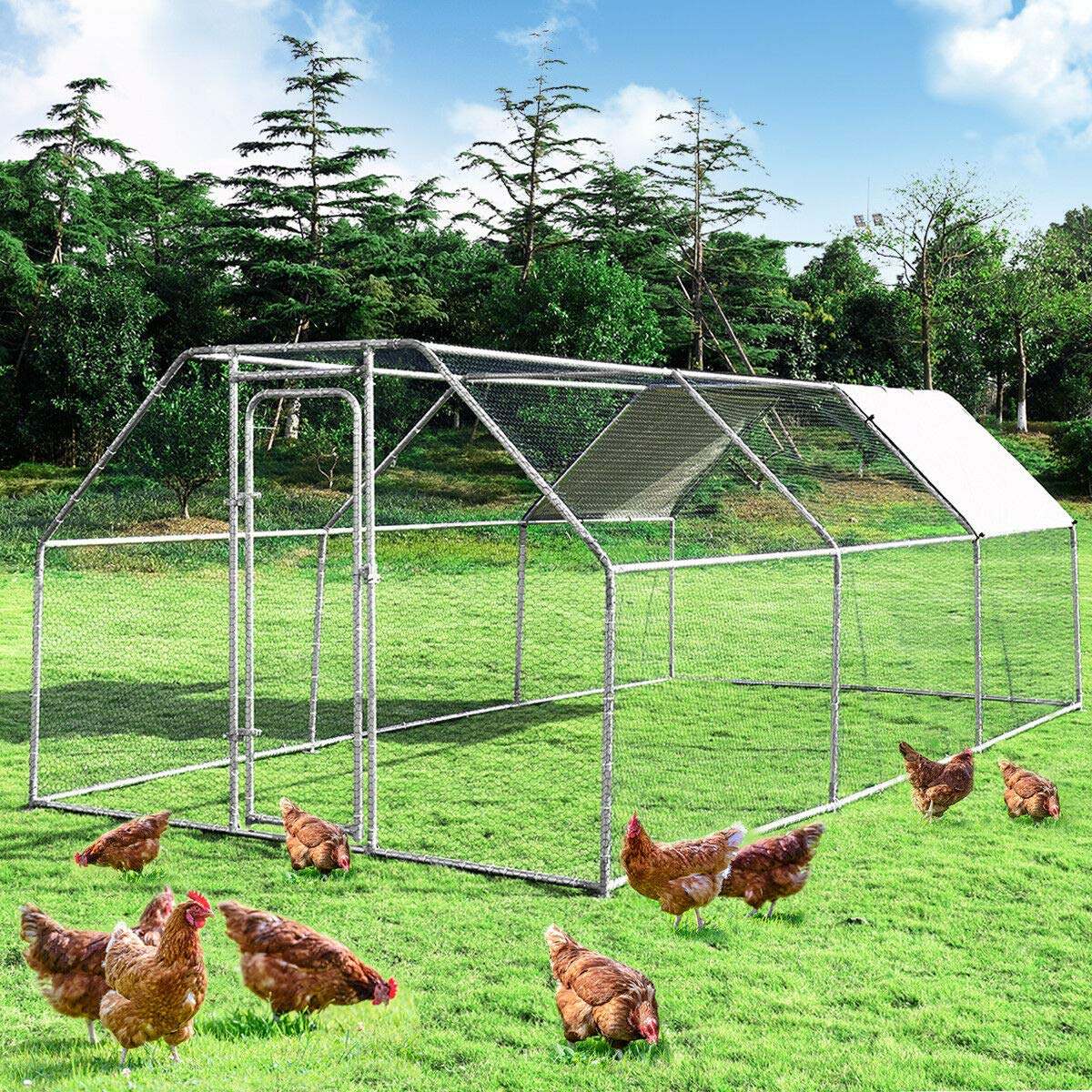 Giantex Large Metal Chicken Coop Walk-in Chicken Coops Hen Run House Shade Cage with Waterproof and Anti-Ultraviolet Cover for Outdoor Backyard 