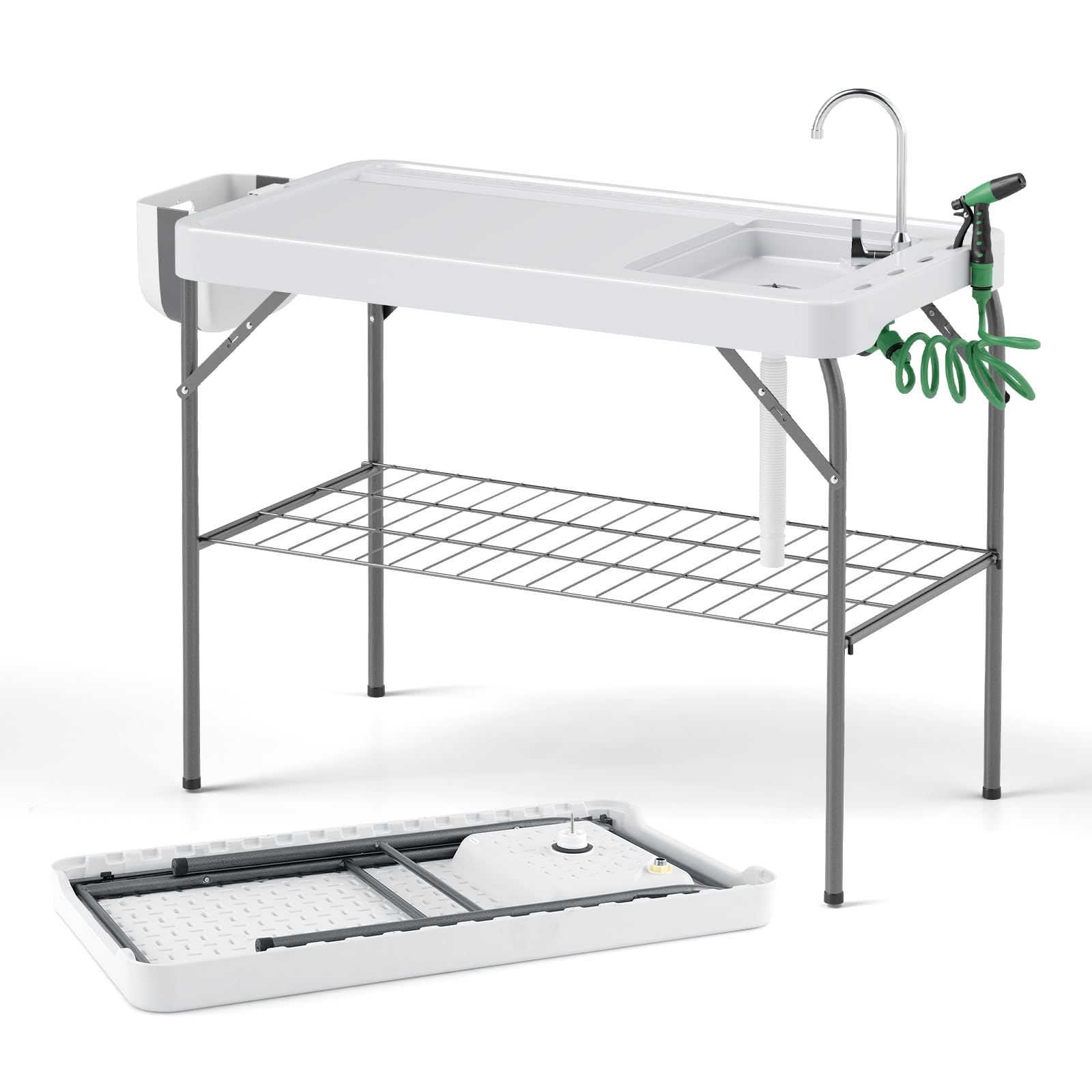 Giantex Folding Fish Cleaning Table, Fillet Cutting Station w/Sink, Faucet, Spray Nozzle, Drain Hose 