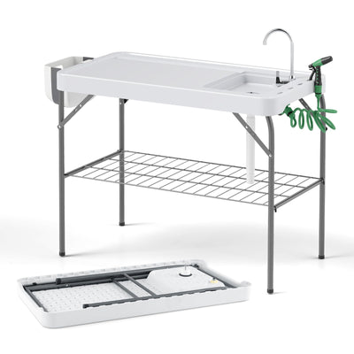 Giantex Folding Fish Cleaning Table, Fillet Cutting Station w/Sink, Faucet, Spray Nozzle, Drain Hose 