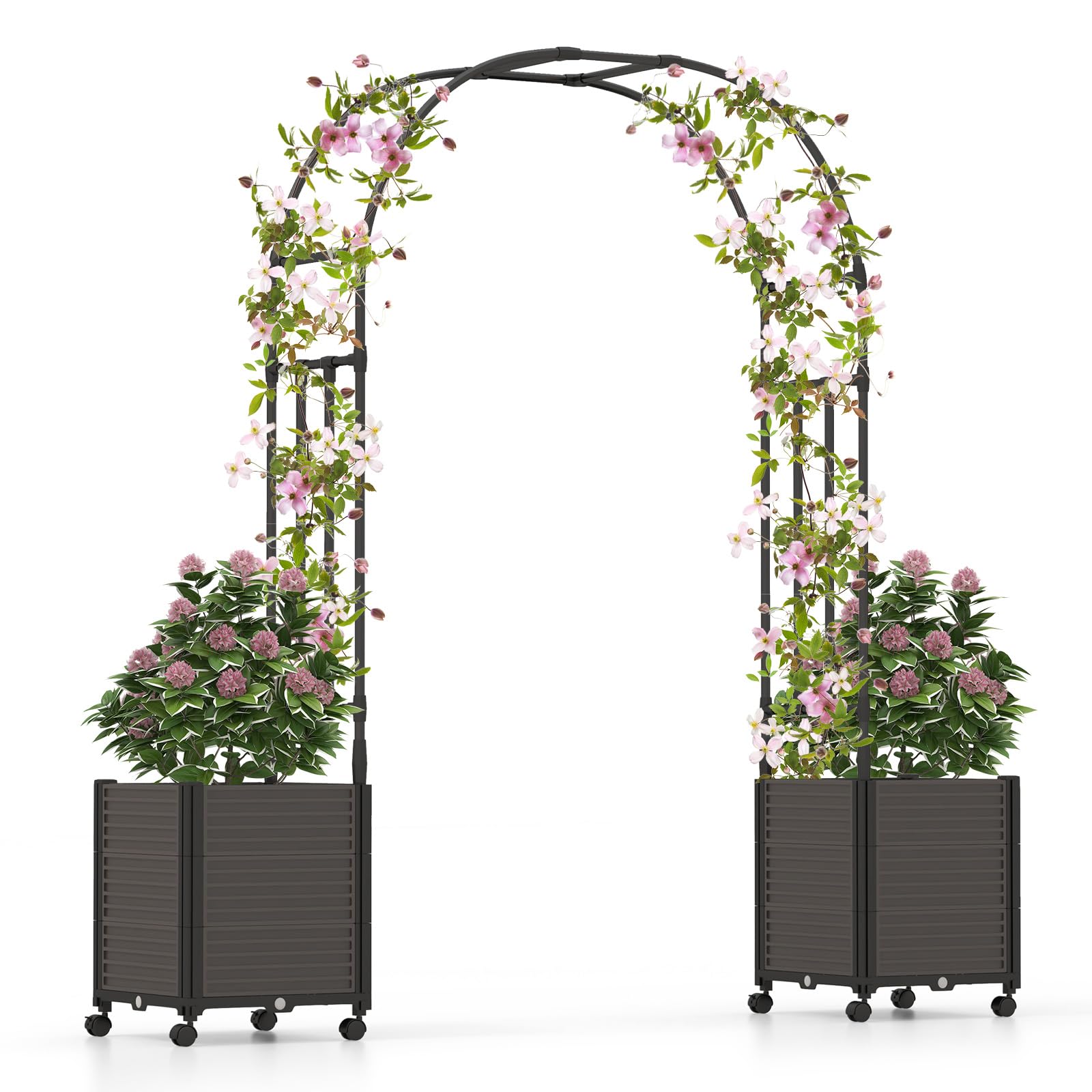 Giantex 79" Garden Arch with Trellis & 2 Planters 