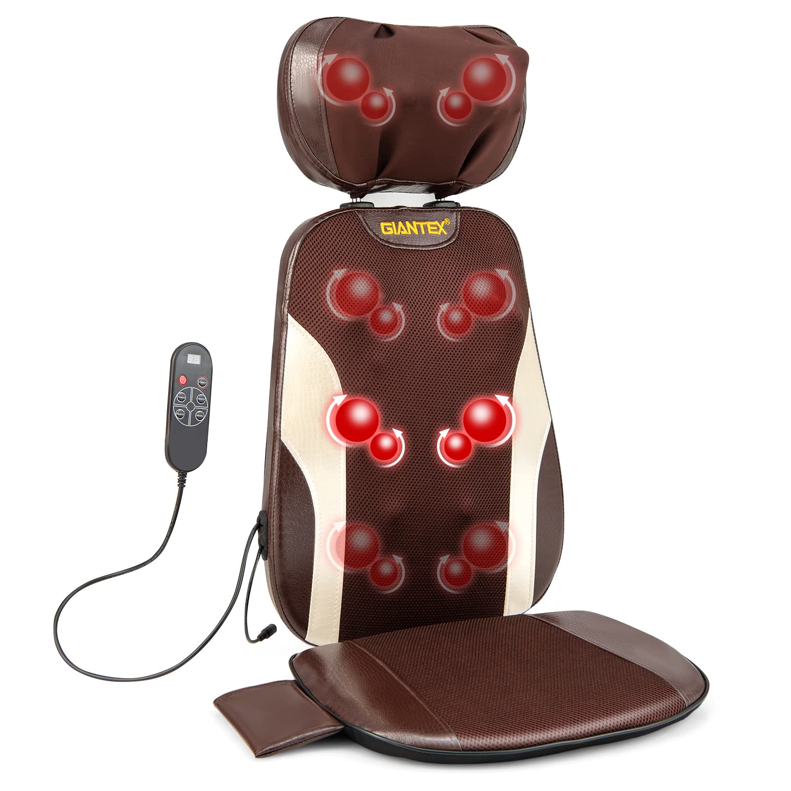 Giantex Back Massager Chair Pad - Chair Massager with Adjustable Neck Pillow, 3 Speeds & 3-Level Timer, Brown 