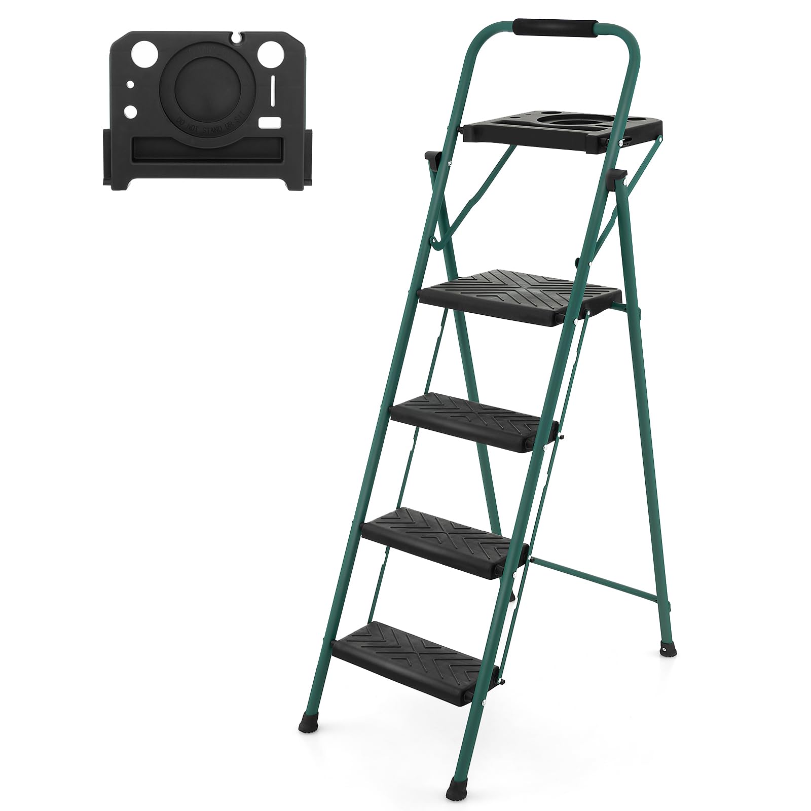 Giantex 4 Step Ladder with Utility Tray, Folding Step Stool with Anti-Slip Footpads 