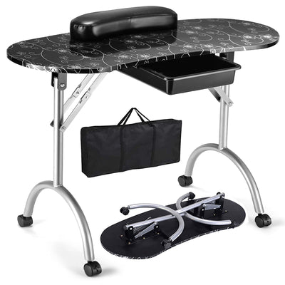 Foldable Nail Table Workstation with Lockable Wheels 