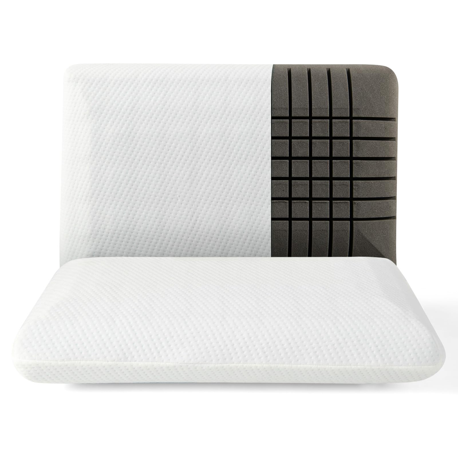 Giantex Charcoal Memory Foam Pillow 2 Pack, 3D Cutting Ventilated Pillows with Washable Cover, Back & Side Sleeper Pillows 