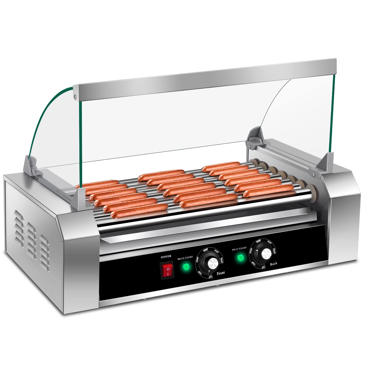 Giantex 7 Non-Stick Rollers 18 Hot Dog Sausage Grill Cooker Machine with Removable Stainless Steel Drip Tray and Glass Hood Cover 