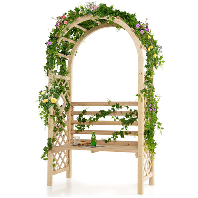 Giantex 81in Garden Arch with 2-Person Bench, Wooden Garden Arbor Archway Trellis for Climbing Plants 