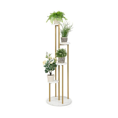 Giantex 4 Tier Plant Stand Indoor, Tall Plant Shelf with Marble Texture for Multiple Potted Plants, Tiered Metal Plant Holder Flower Display Rack for Living Room Balcony Porch 