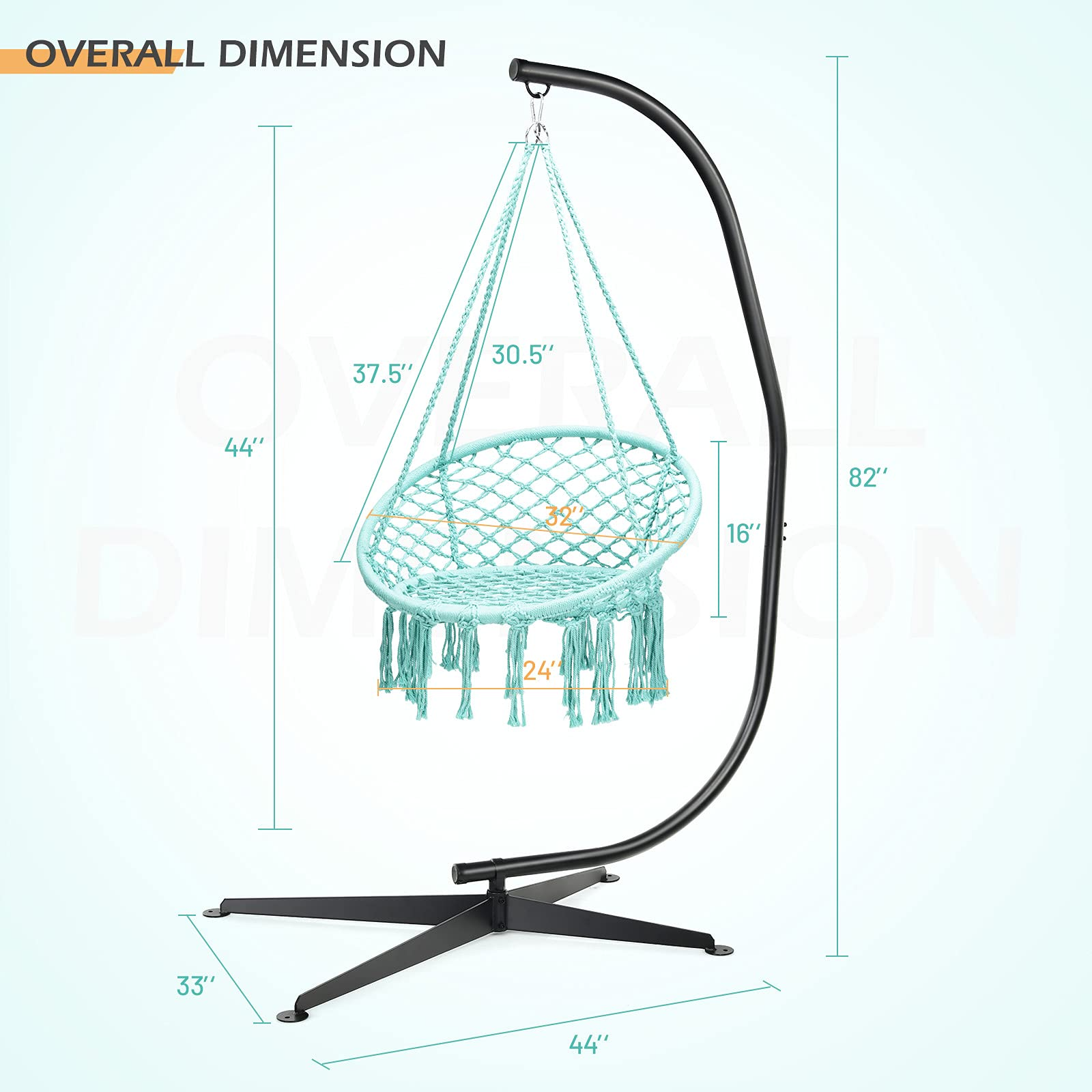 Giantex Hammock Chair with Stand, Solid Steel Heavy Duty C Stand with Macrame Hanging Chair 