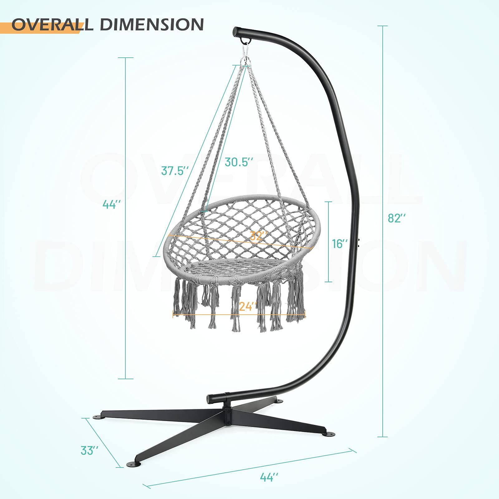 Giantex Hammock Chair with Stand, Solid Steel Heavy Duty C Stand with Macrame Hanging Chair 