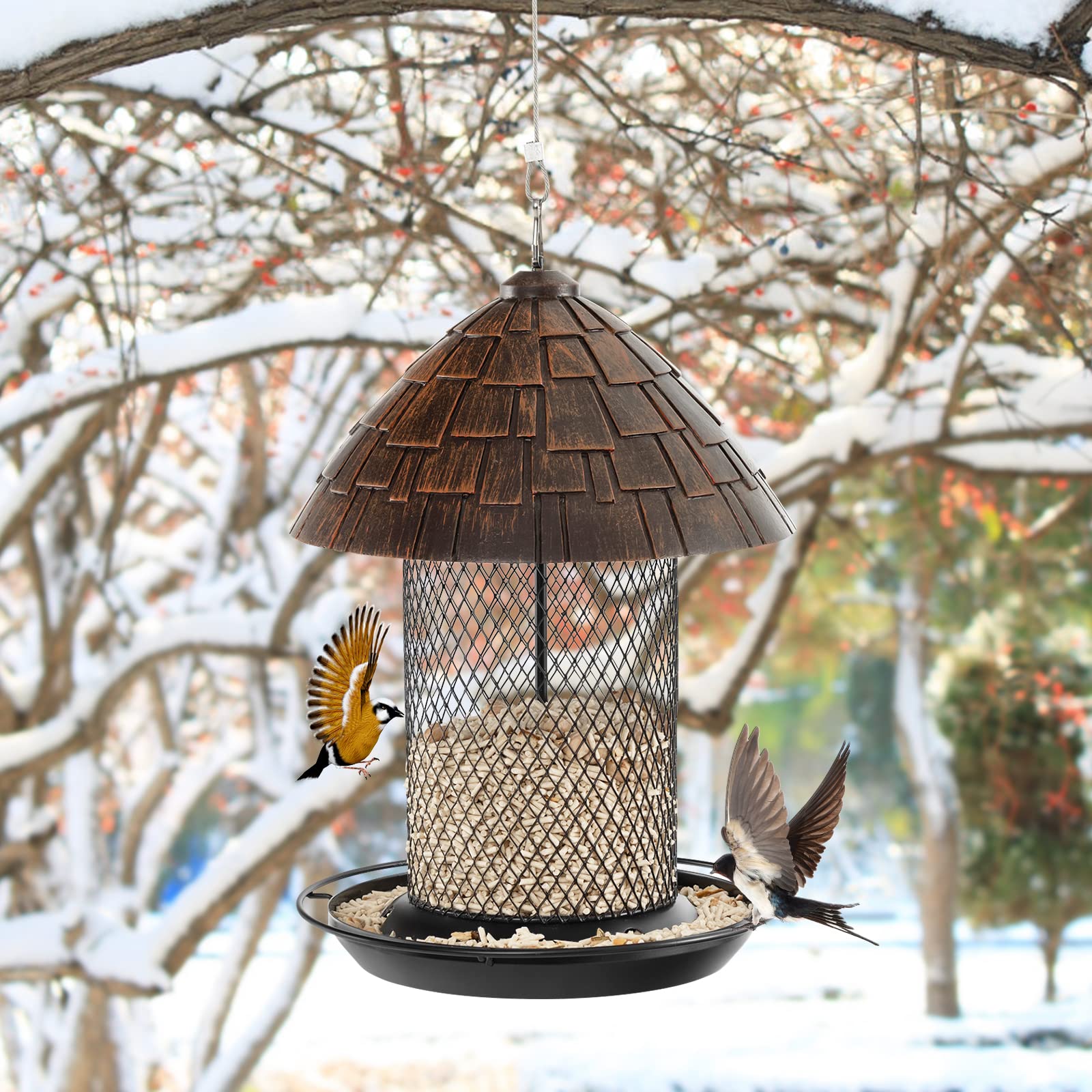 Giantex Bird Feeder, Hanging Wild Bird Feeders with Squirrel Proof Metal Mesh 