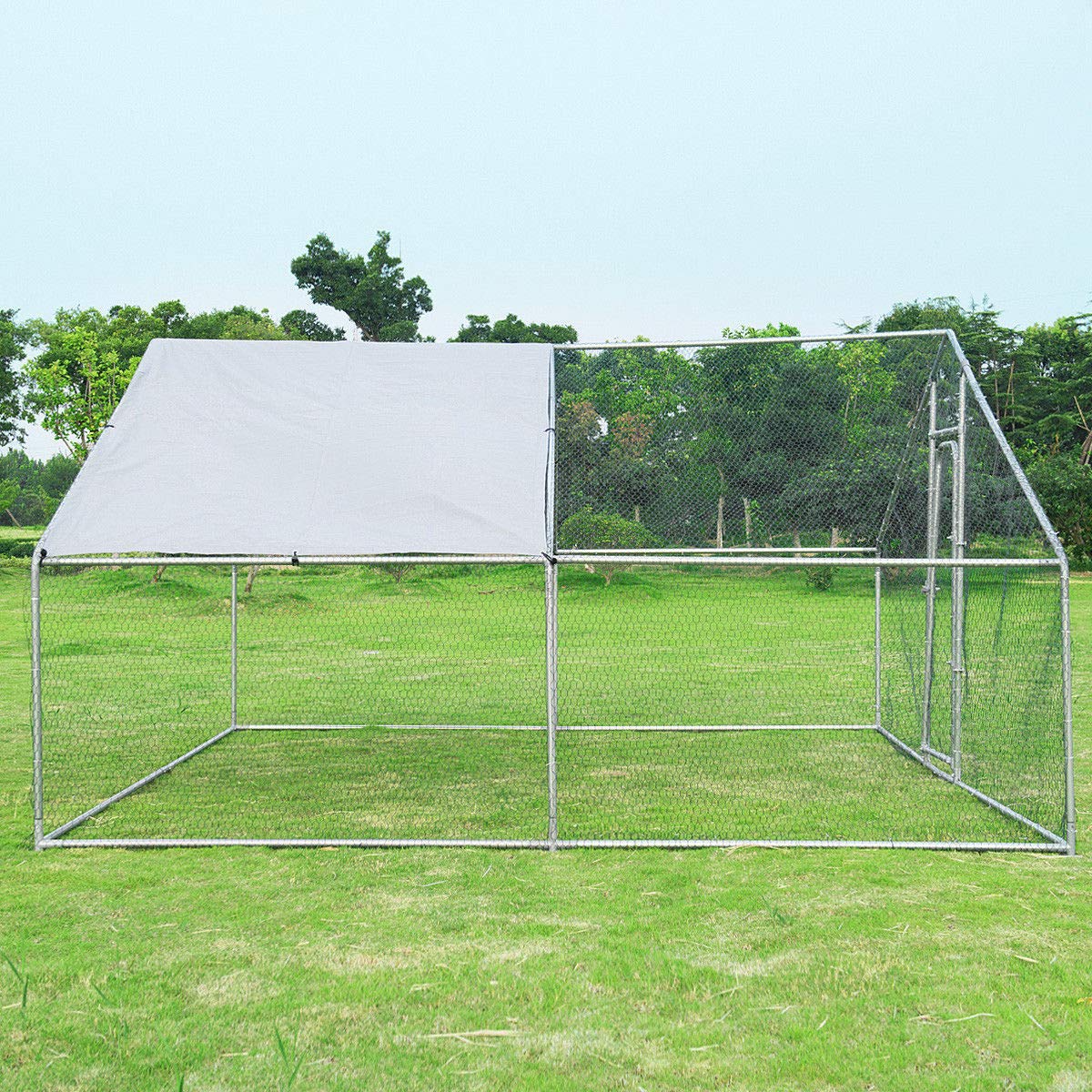 Large Metal Walk-in Chicken Coop with Waterproof Cover 