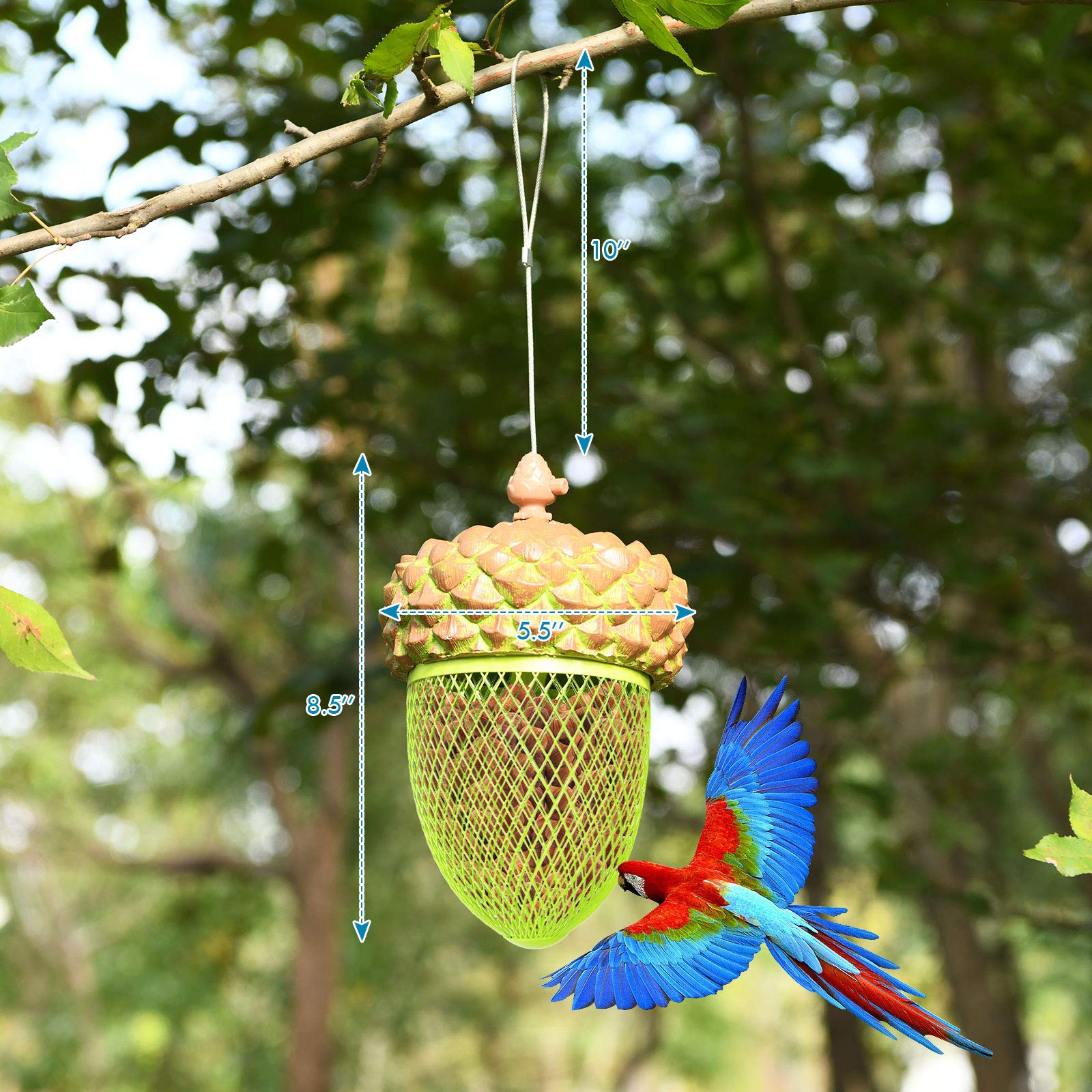 Giantex Metal Acorn Bird Feeder, Outdoor Hanging Food Dispenser with Stainless Steel Wire and Iron Grid 