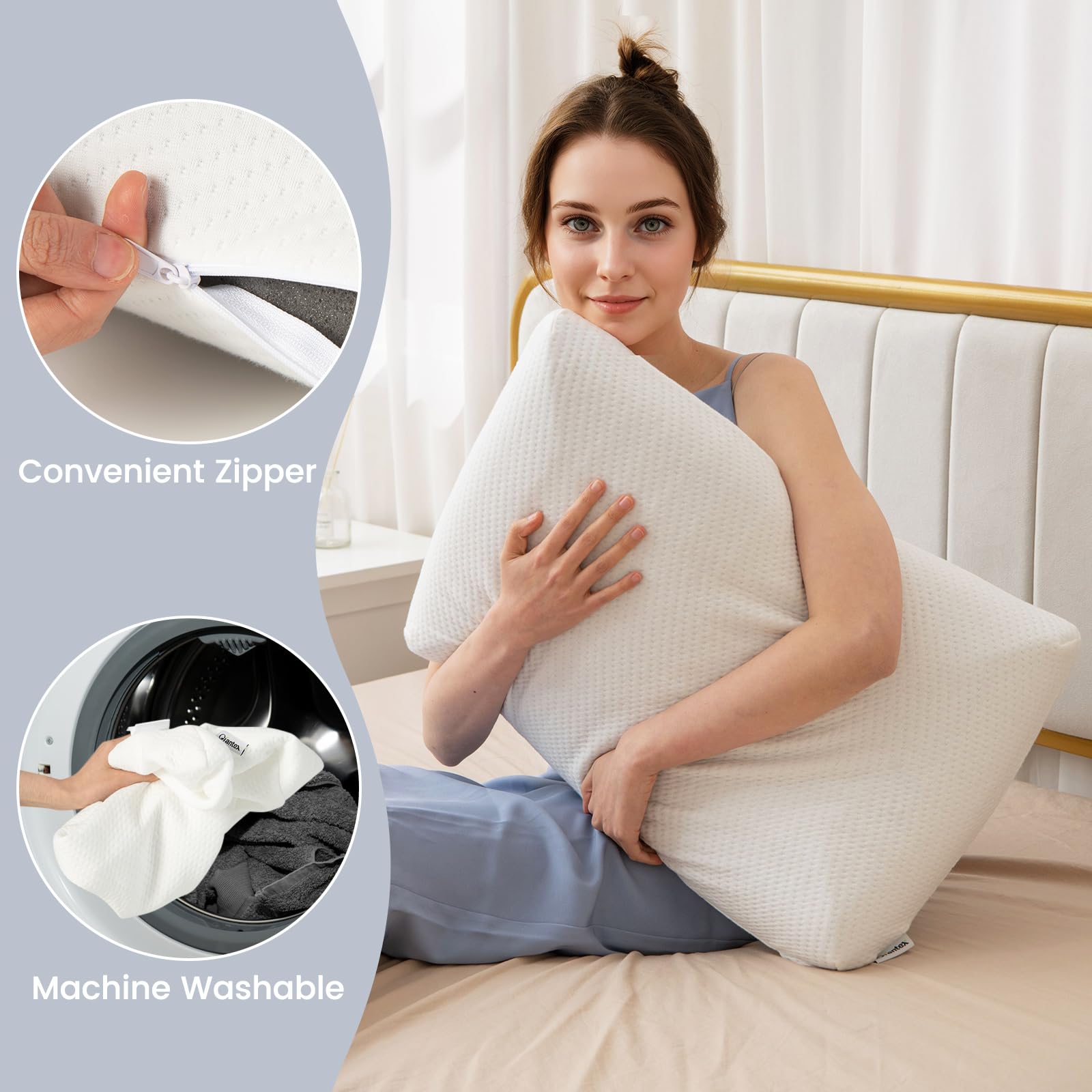 Giantex Charcoal Memory Foam Pillow 2 Pack, 3D Cutting Ventilated Pillows with Washable Cover, Back & Side Sleeper Pillows 