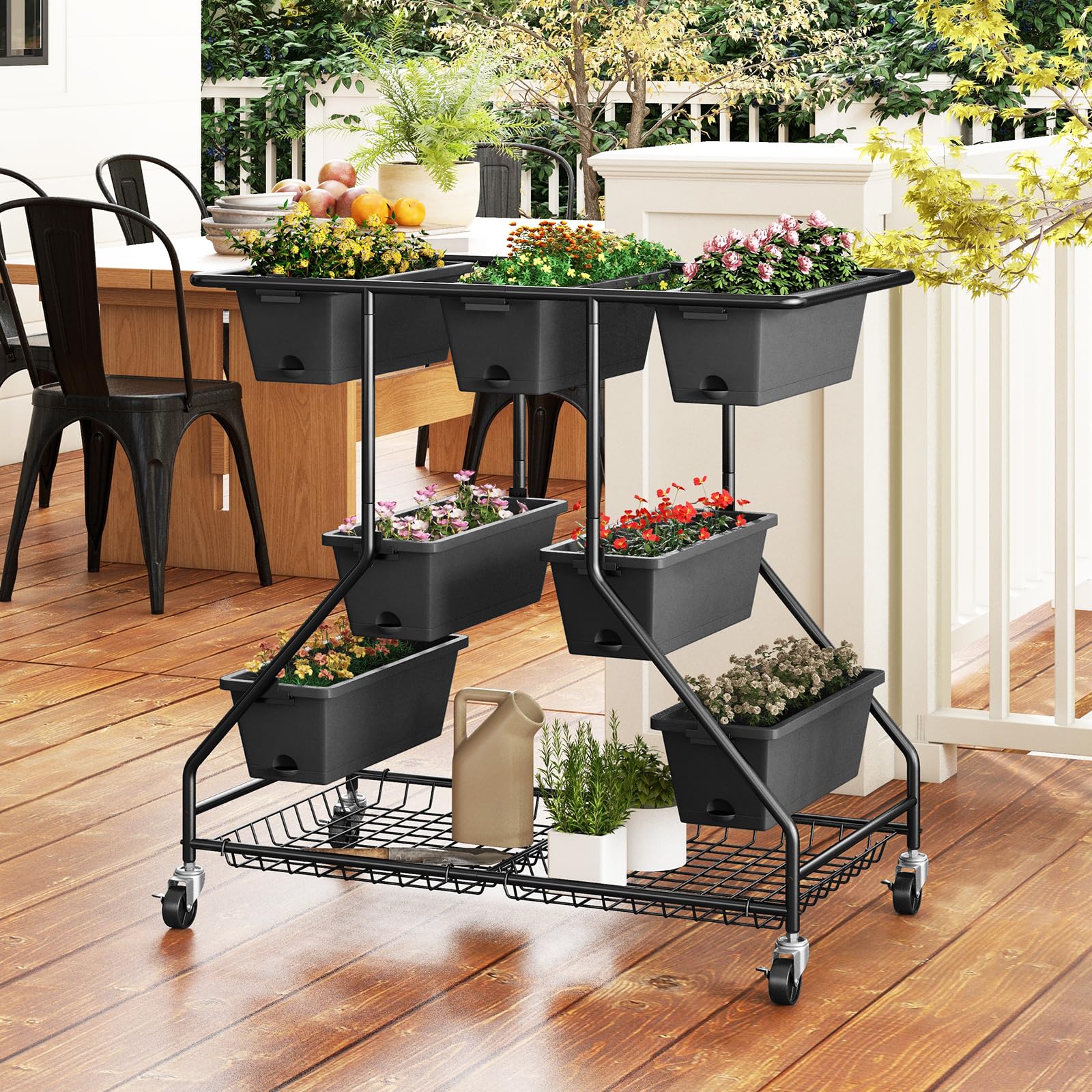 Giantex Rolling Raised Garden Bed w/ 7 Planter Boxes, Storage Baskets, Drainage Holes 
