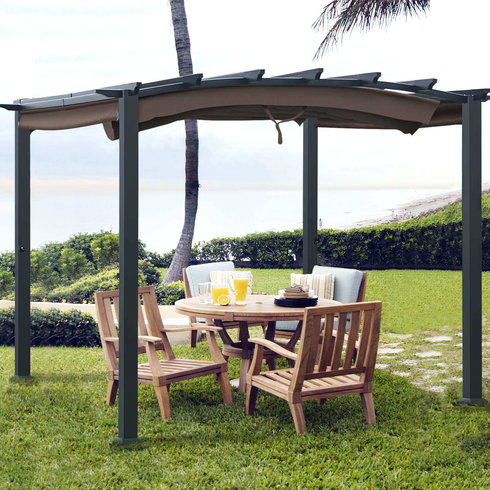 Outdoor Retractable Pergola 10' x 10', Metal Patio Gazebo Pergola 