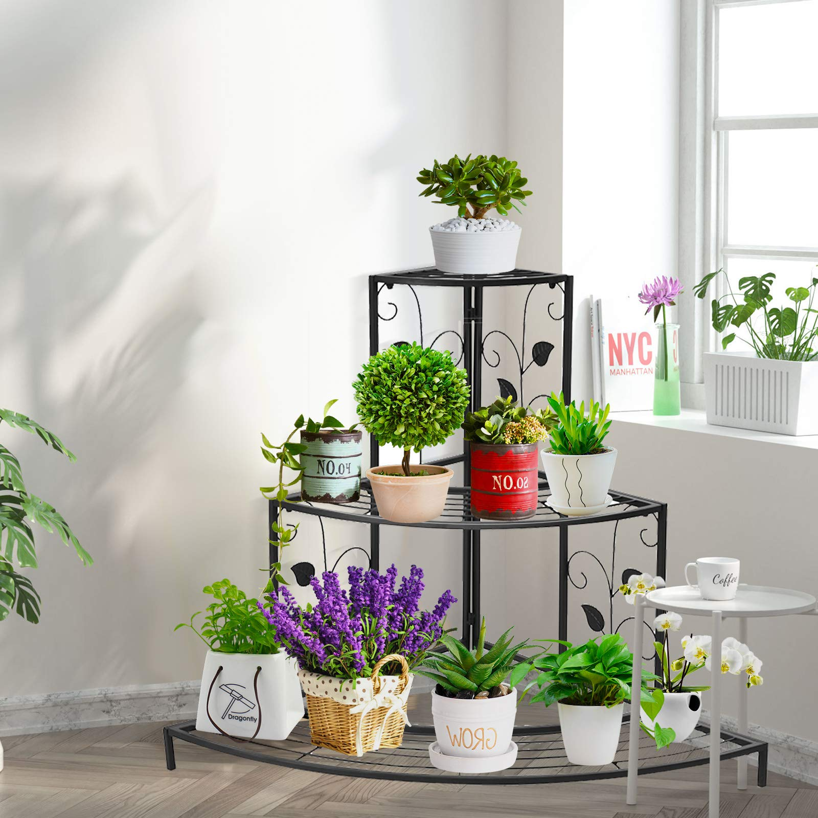 Giantex 3 Tiers Corner Shelf Metal Plant Stand 
