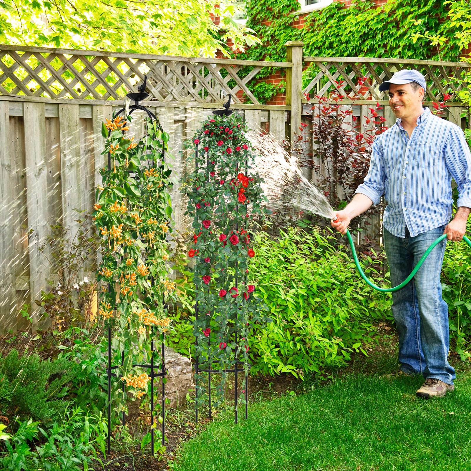 Giantex 2-Pack Tomato Cages, 69” PE-Coated Metal Garden Obelisk Trellis for Climbing Plants 