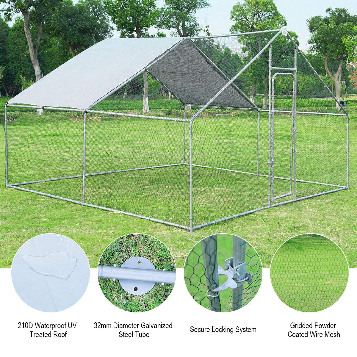 Giantex Large Metal Chicken Coop Walk-in Chicken Coops Run House Shade Cage with Waterproof and Anti-Ultraviolet Cover 