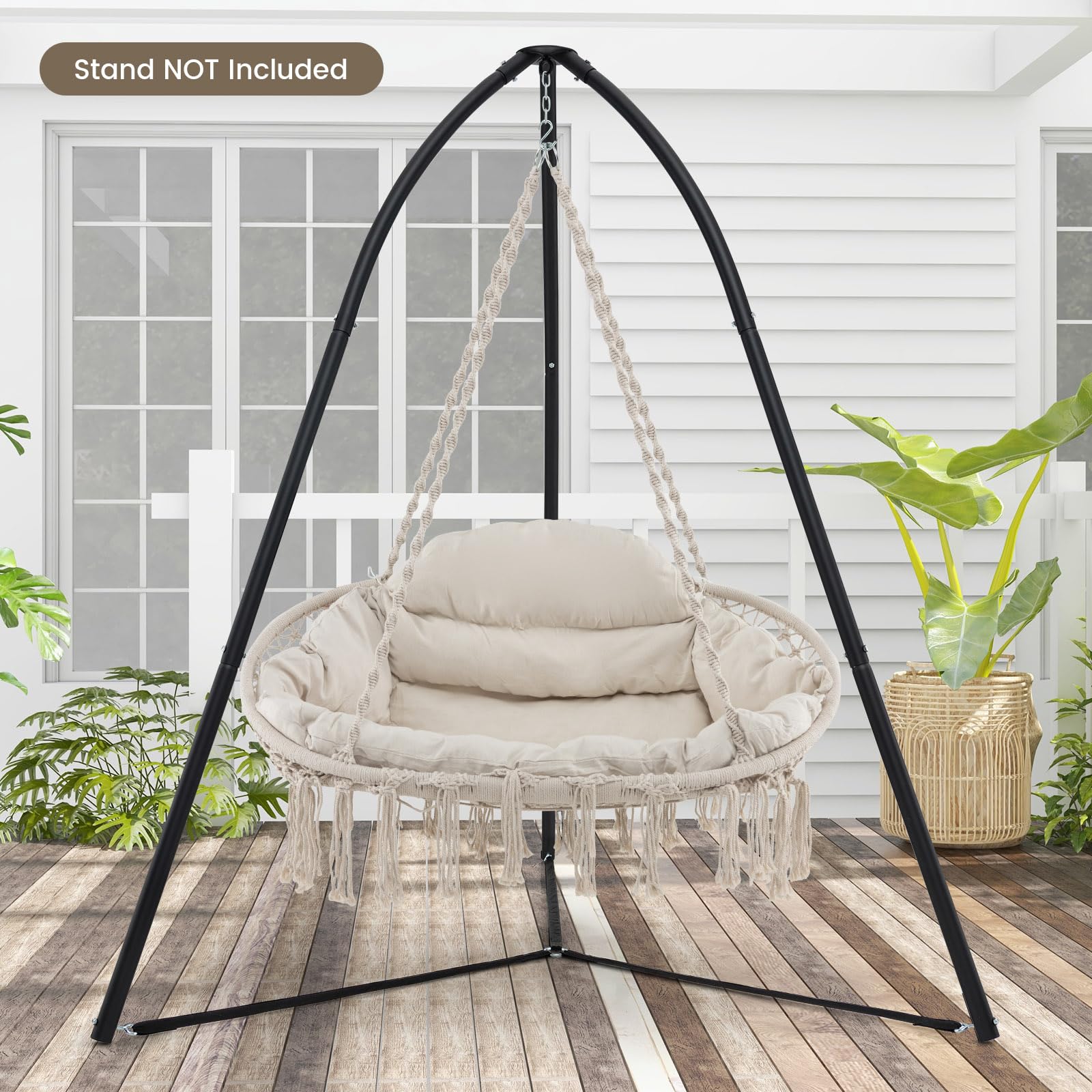 Giantex Hammock Chair, Macrame Hanging Chair with Removable Cushion, Max 440 lbs, Swinging Chair, Beige 