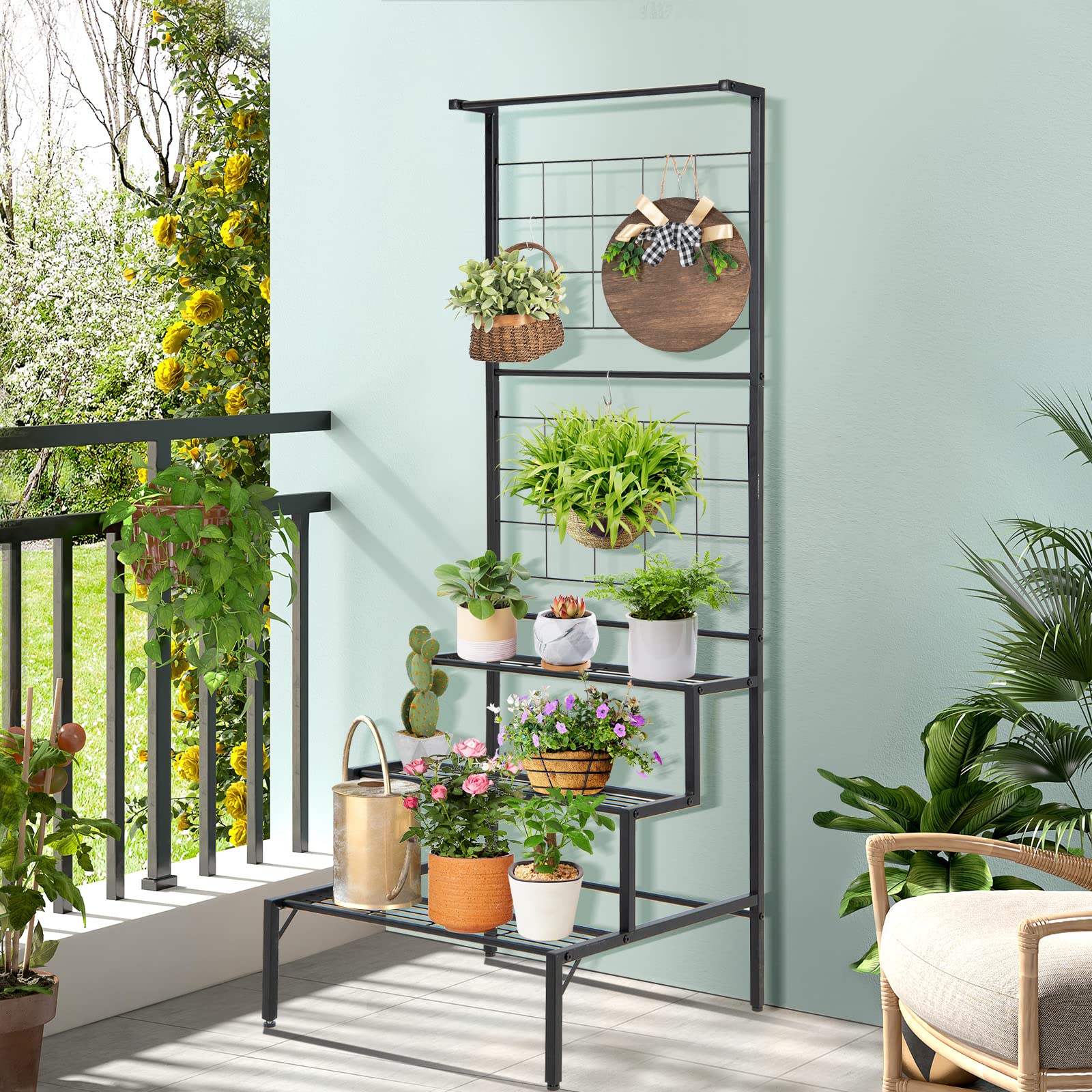 Giantex 3-Tier Hanging Plant Stand Indoor, Tall Ladder Plant Shelf 