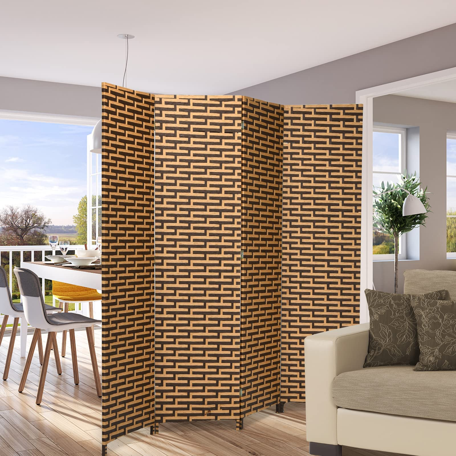 Giantex Room Divider, 6 Ft 4 Panel Handmade Rattan Room Divider 