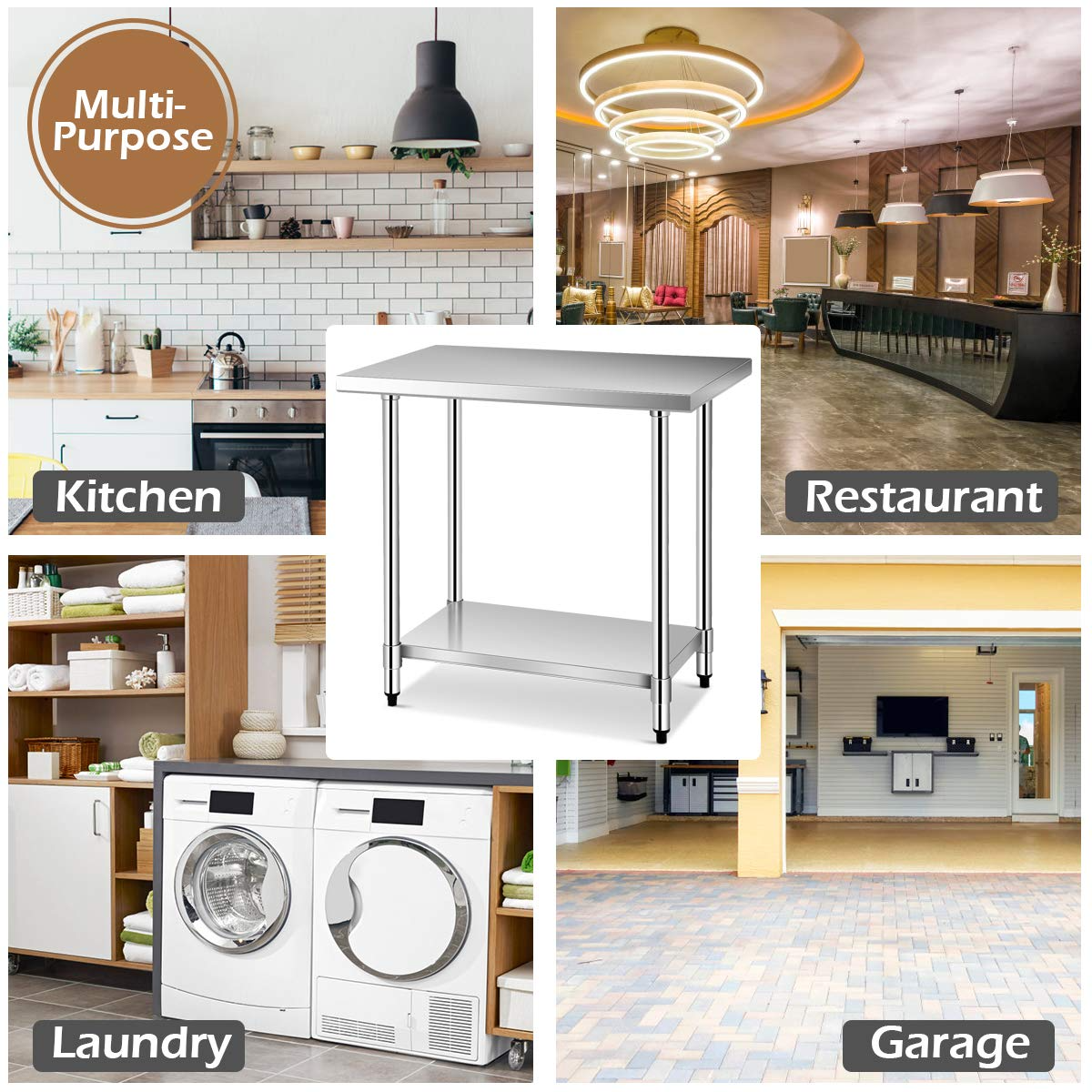 Giantex Food Prep Table, Commercial Kitchen Work Table w/ 4 Casters 