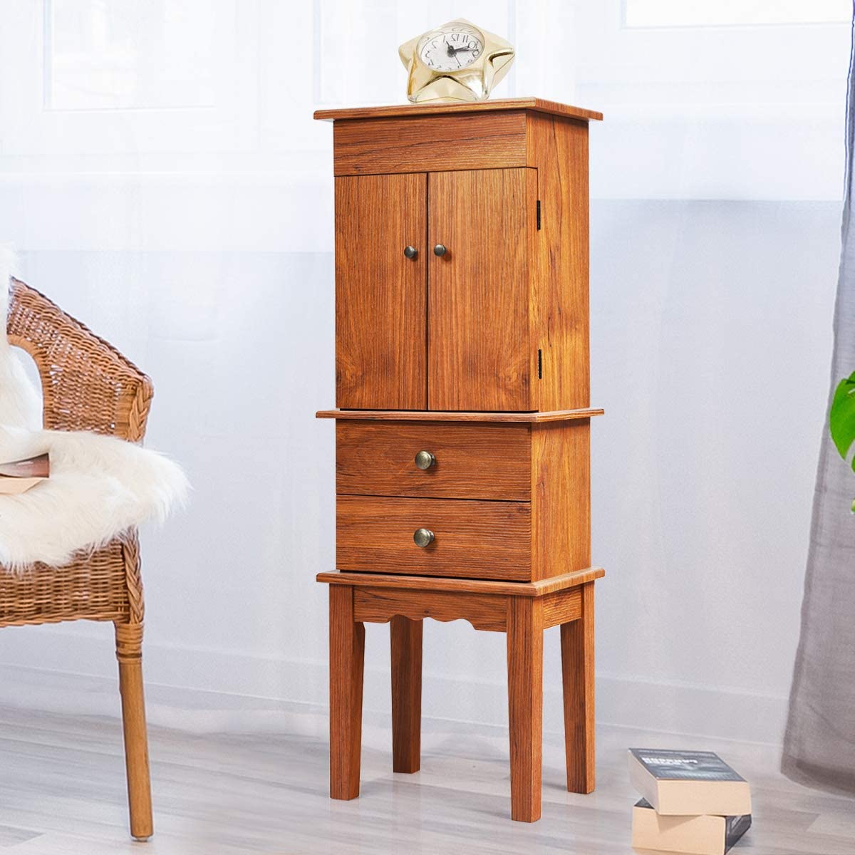 Large Top Storage Compartments Jewelry Cabinet (Honey)