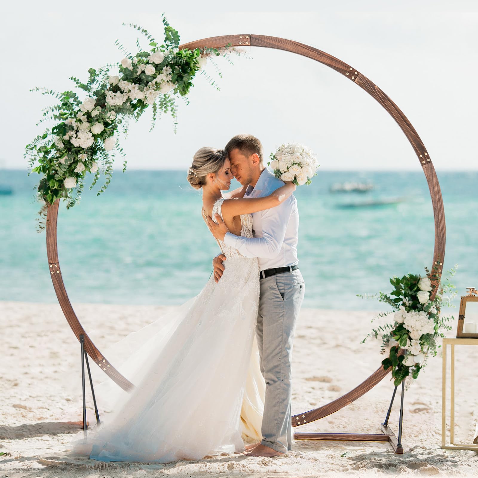 Giantex Wooden Wedding Arch for Ceremony, 7.4 FT Round Solid Wood Arbor for Wedding Backdrop Stand