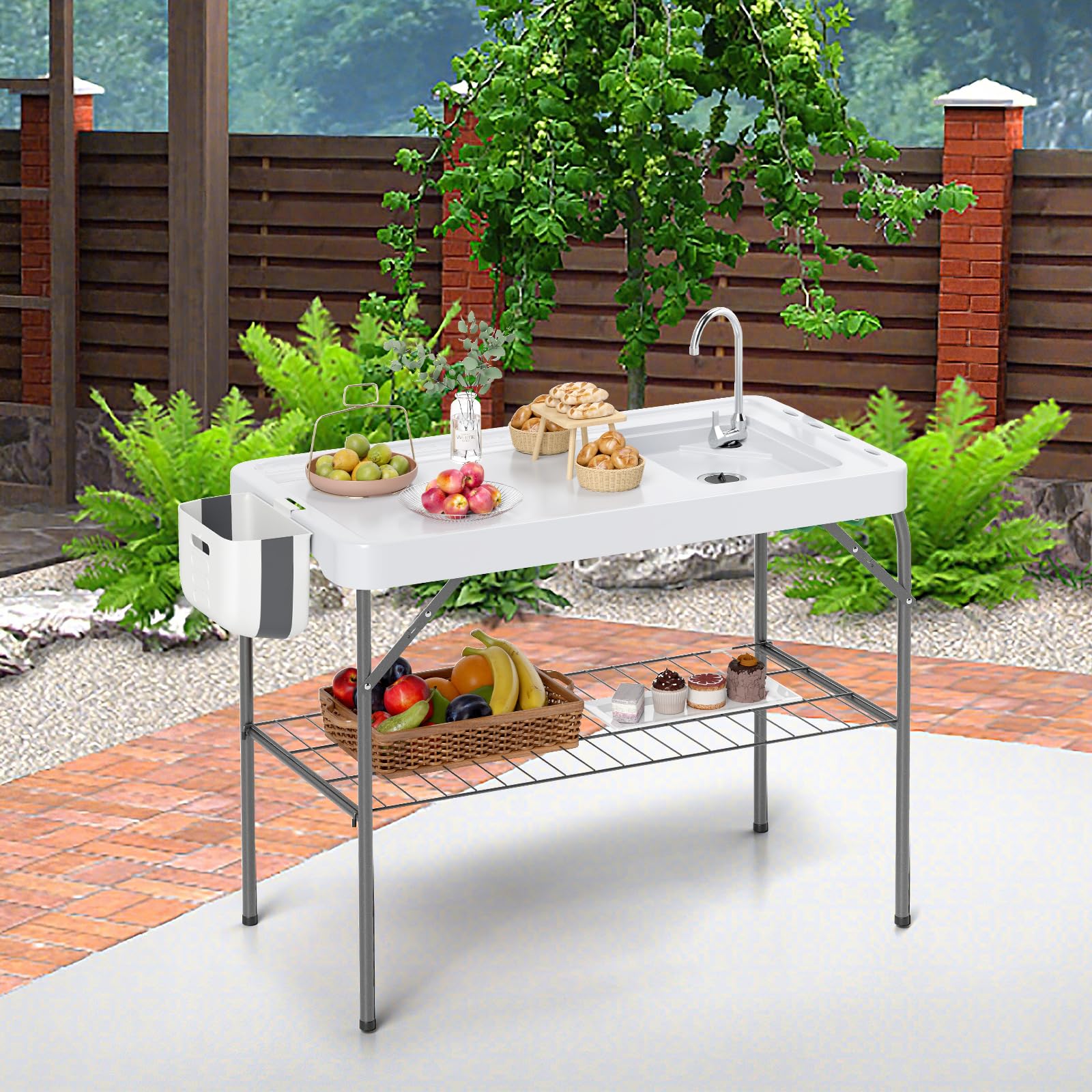 Giantex Folding Fish Cleaning Table, Fillet Cutting Station w/Sink, Faucet, Spray Nozzle, Drain Hose 
