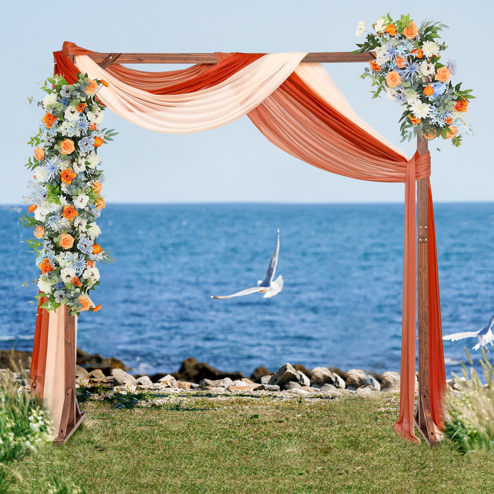 Giantex Wooden Wedding Arch for Ceremony, 7.2 FT Square Solid Wood Arbor for Wedding Backdrop Stand