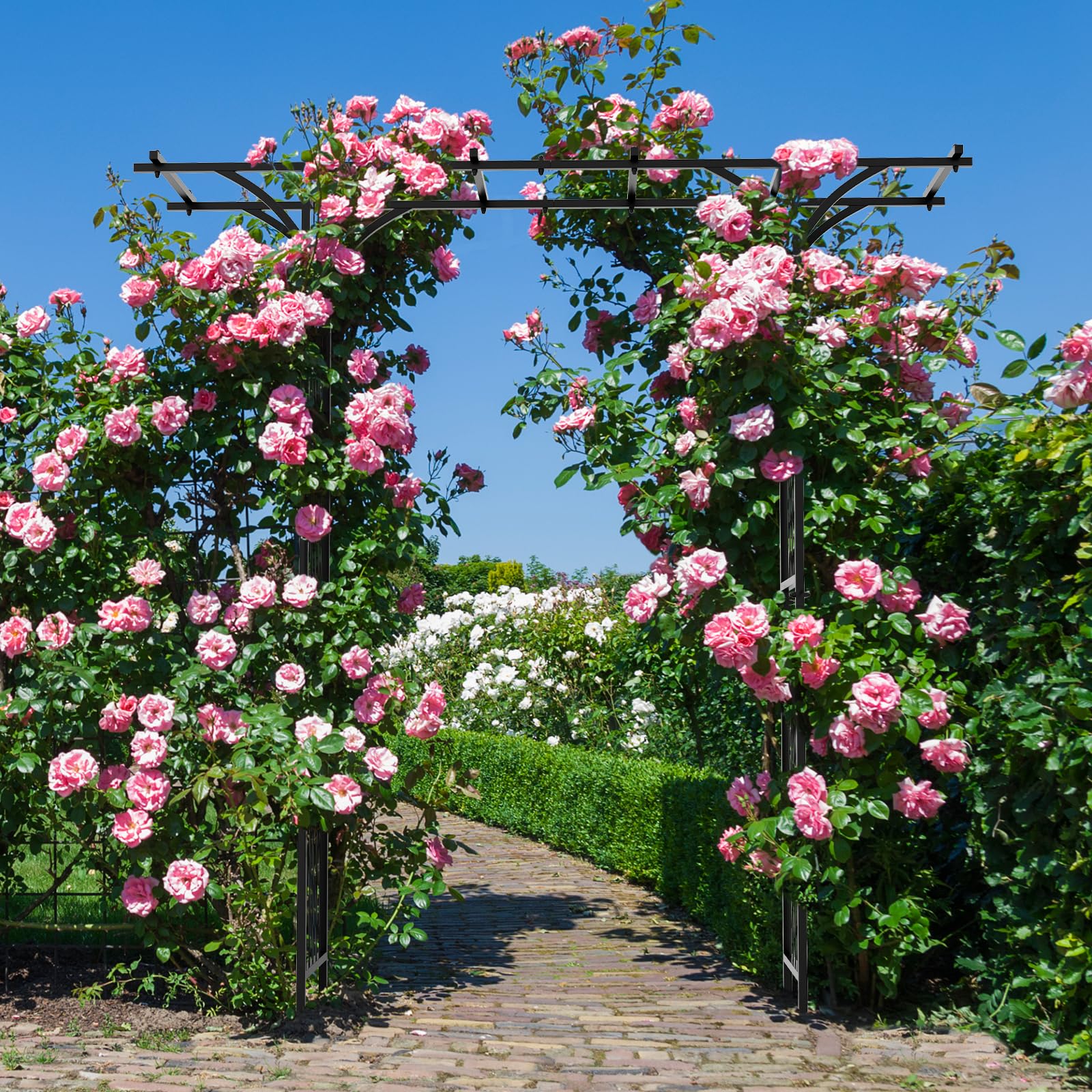 Giantex Garden Arch Trellis, Wedding Arbor for Ceremony Party, 79''W x 81''H, Metal Garden Arbor for Climbing Plants Rose